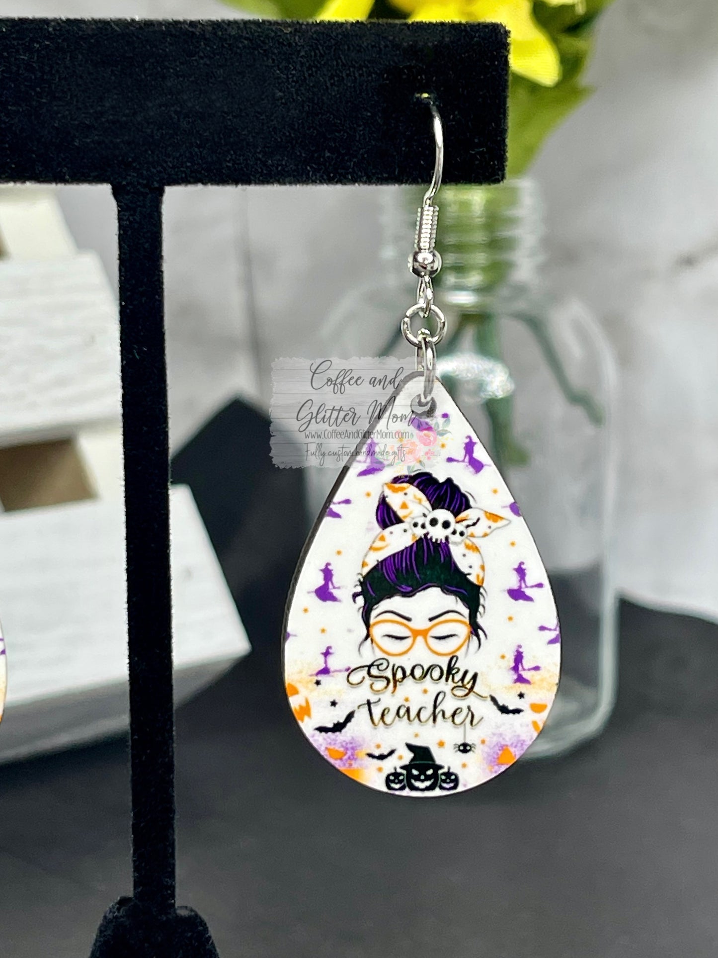 Spooky Teacher Halloween Teardrop Earrings