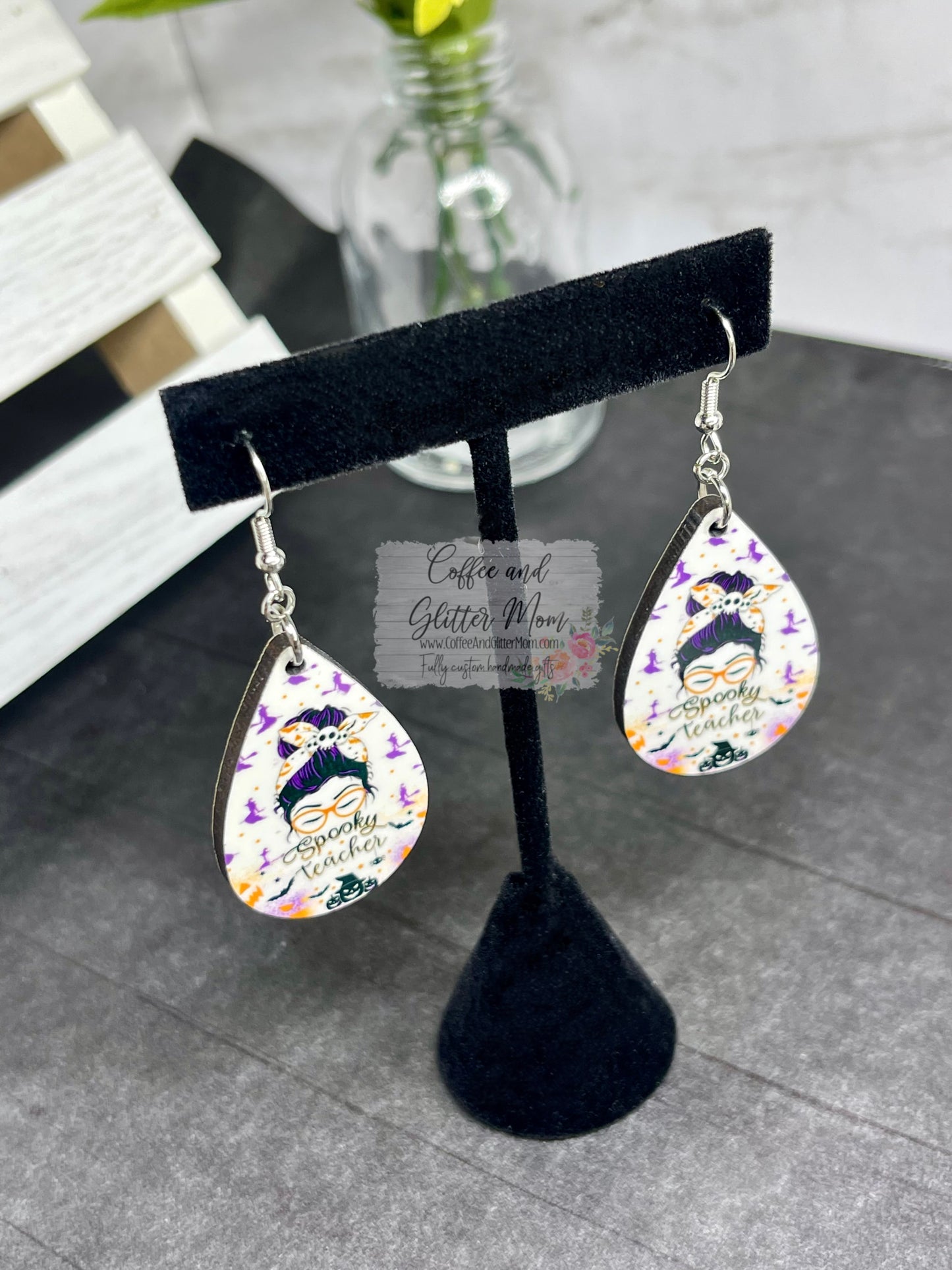 Spooky Teacher Halloween Teardrop Earrings