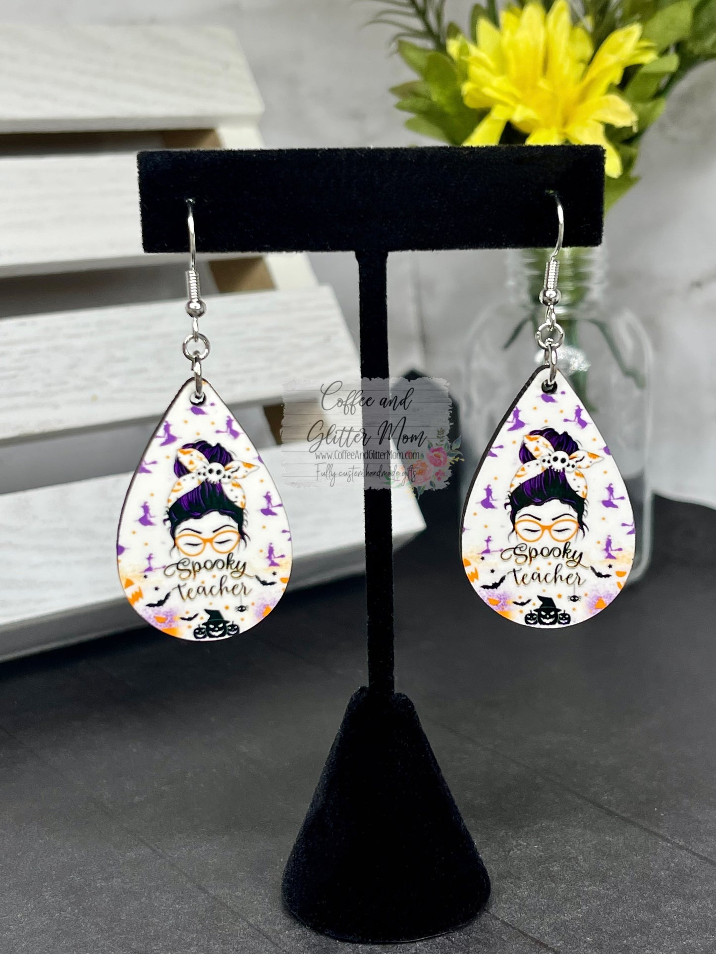 Spooky Teacher Halloween Teardrop Earrings