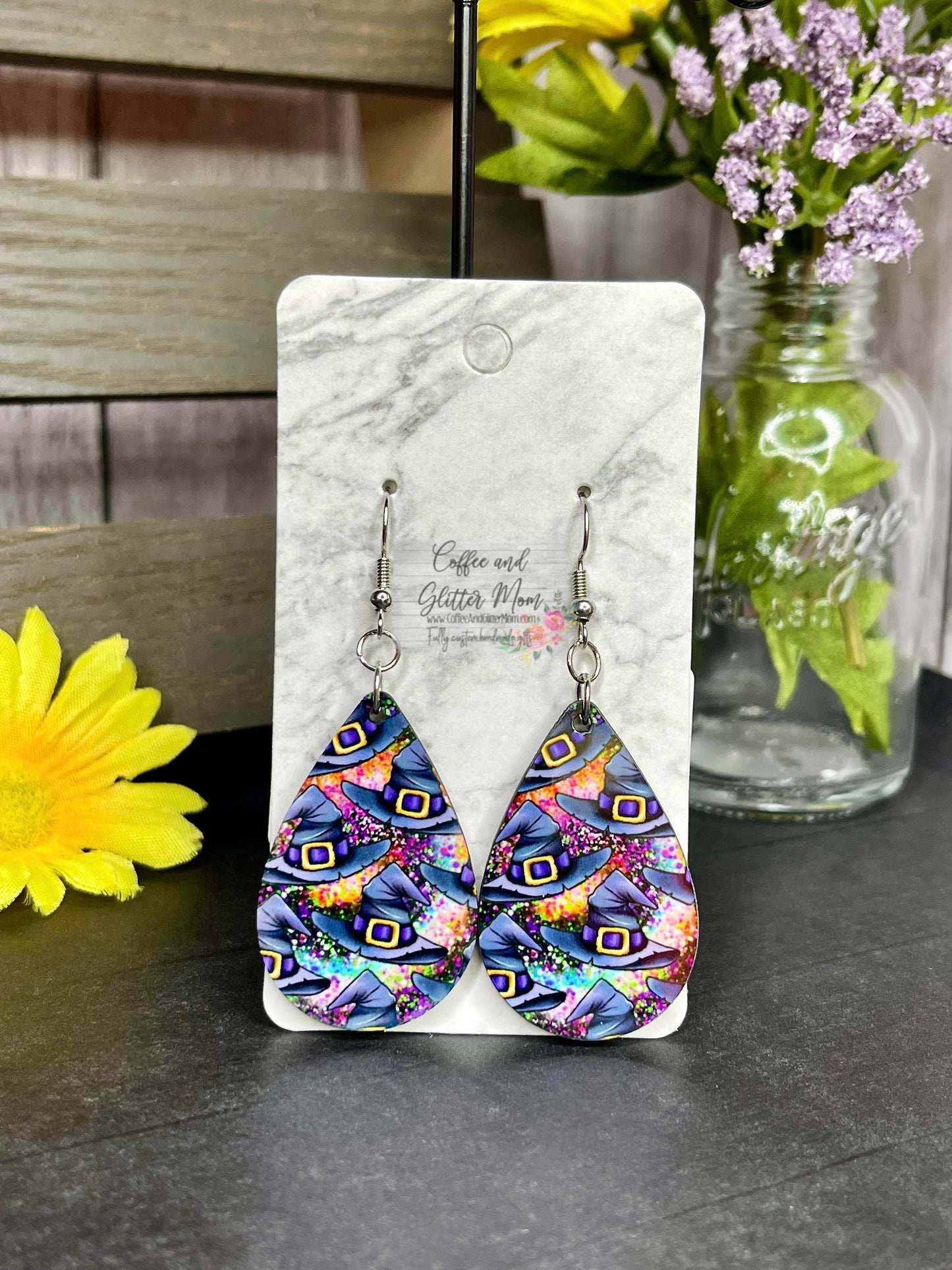 RTS Purple Halloween Witch Hats Earrings