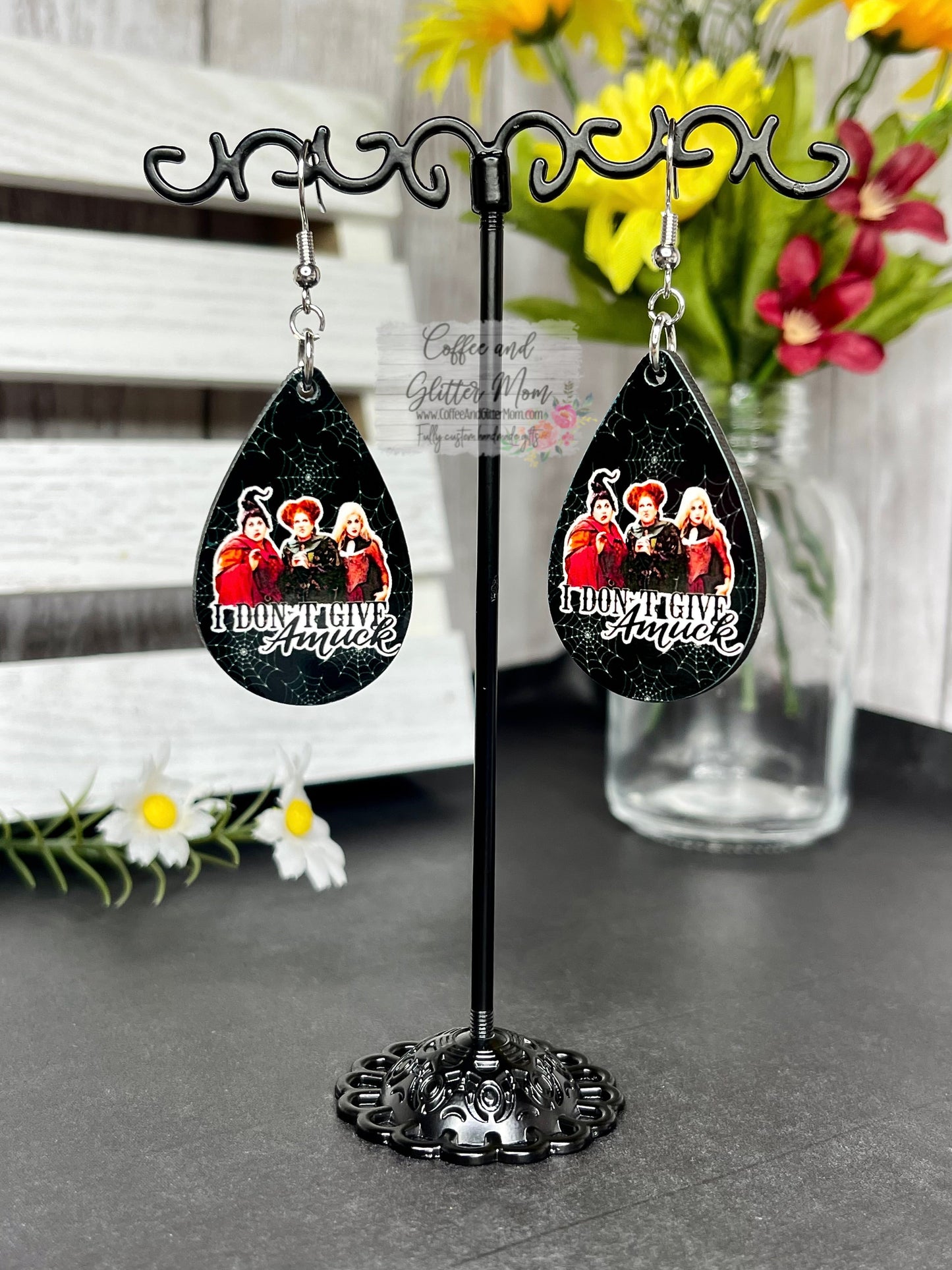 RTS I Don't Give Amuck Halloween Witches Teardrop Earrings