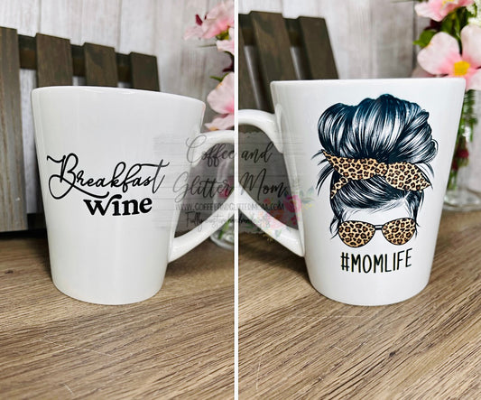 Breakfast Wine/#MomLife 12oz Ceramic Mug