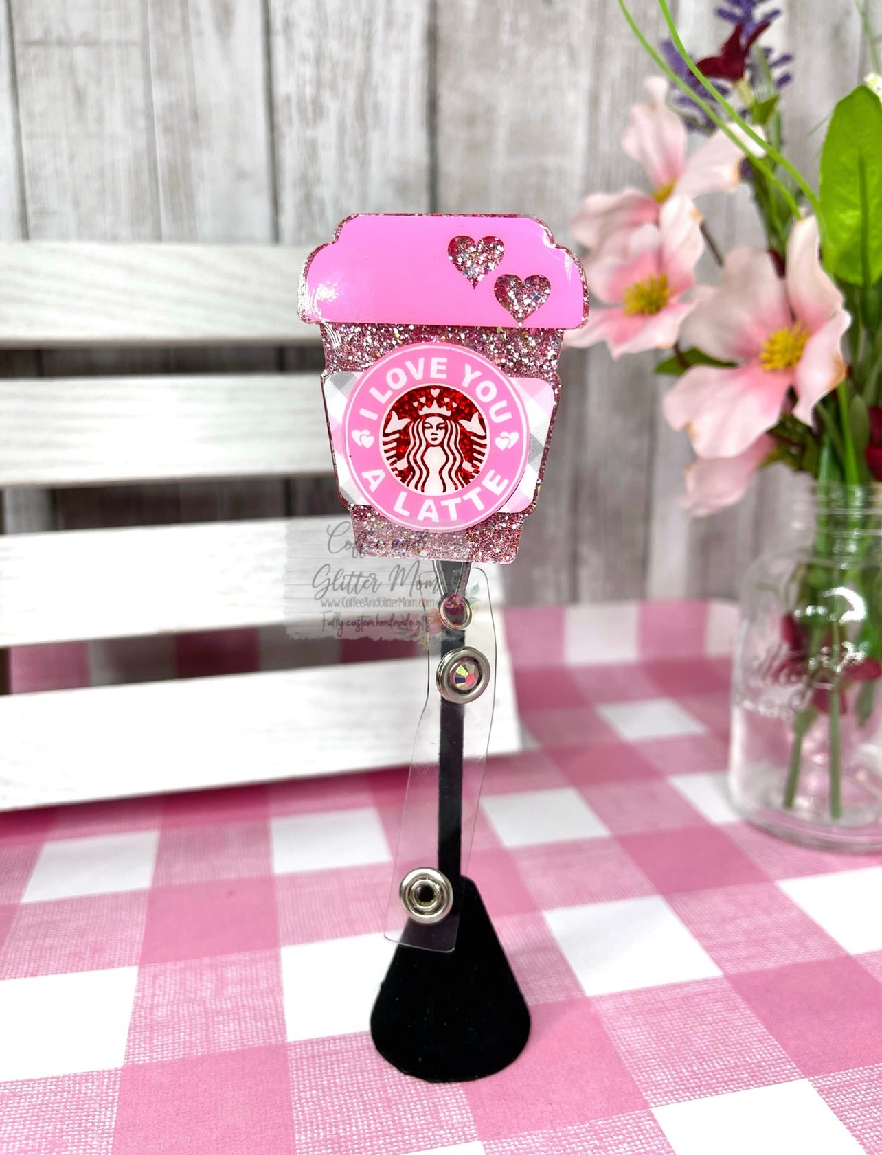 Love You A Latte Coffee Valentine's Designer Badge Reel