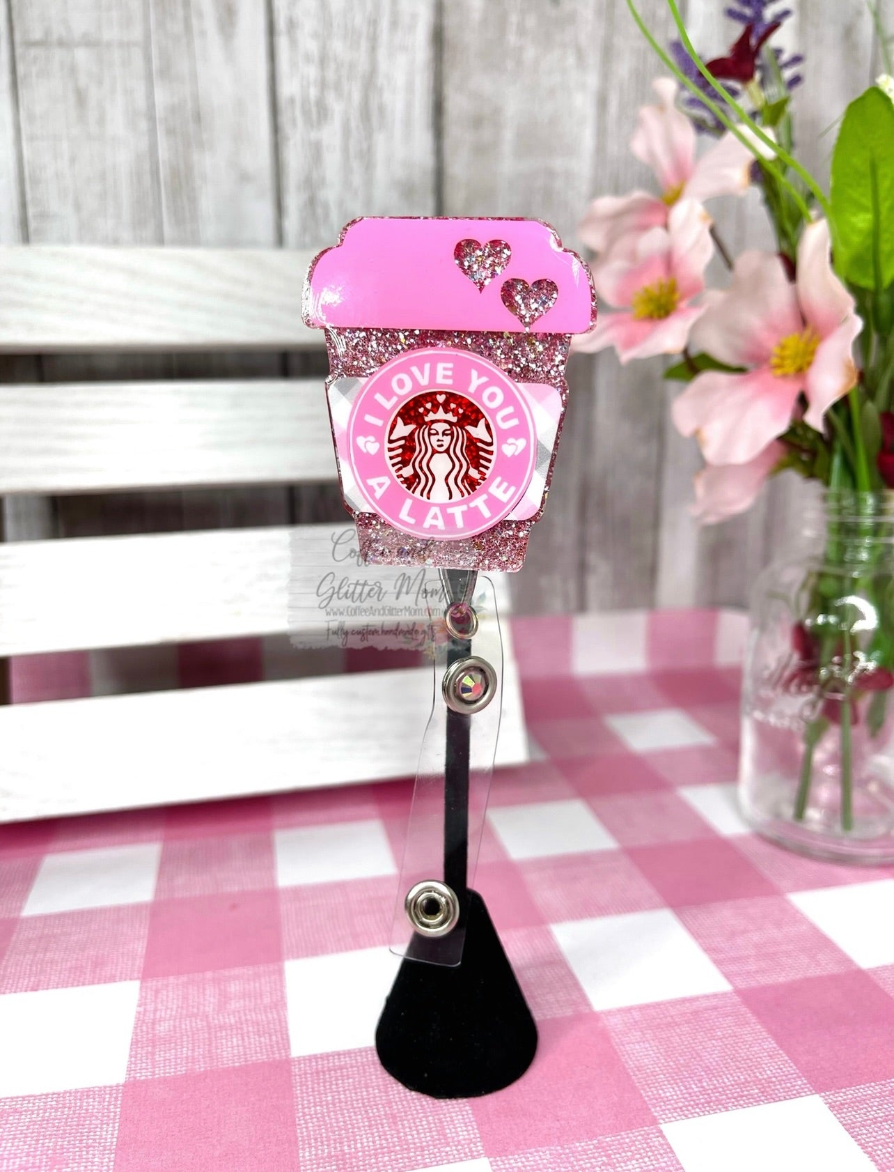 Love You A Latte Coffee Valentine's Designer Badge Reel