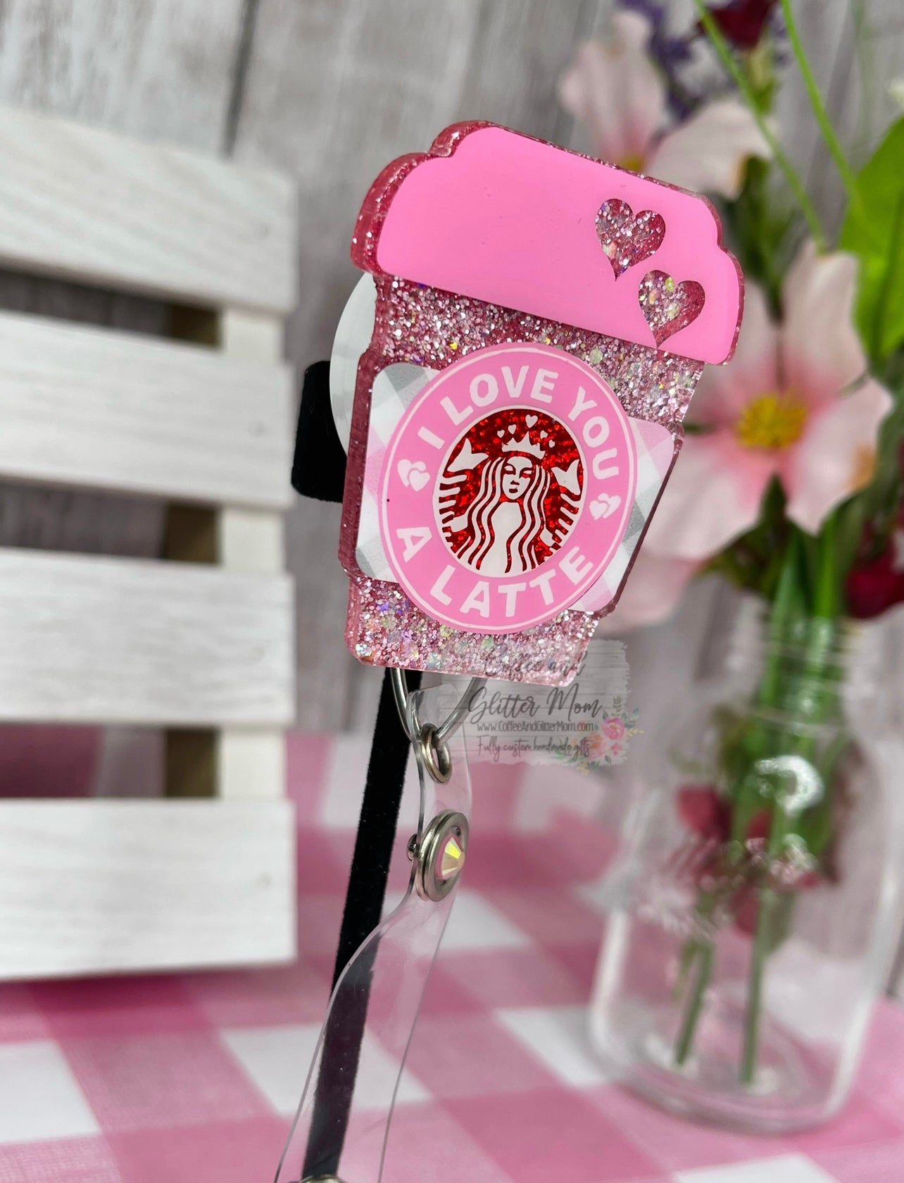 Love You A Latte Coffee Valentine's Designer Badge Reel