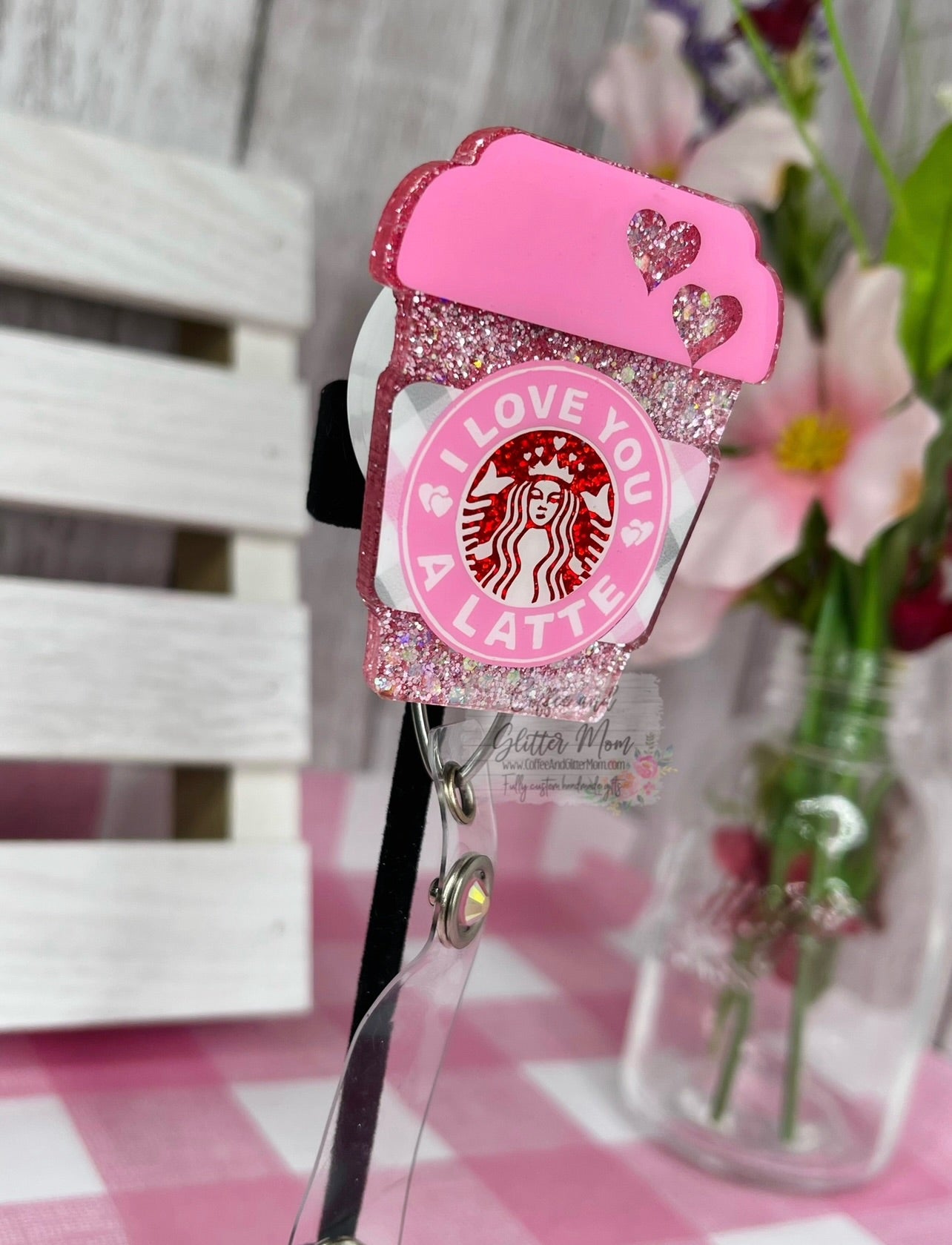 Love You A Latte Coffee Valentine's Designer Badge Reel