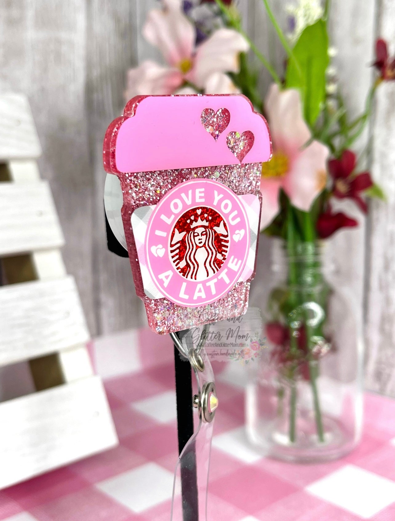 Love You A Latte Coffee Valentine's Designer Badge Reel