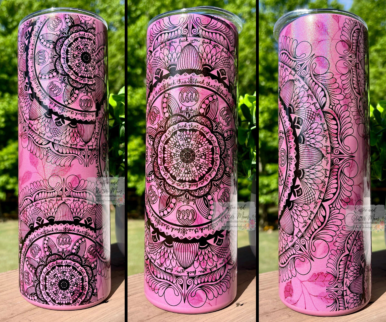 Naughty Mandala 20oz Pink, Purple, or Mint Rainbow Skinny Tumbler