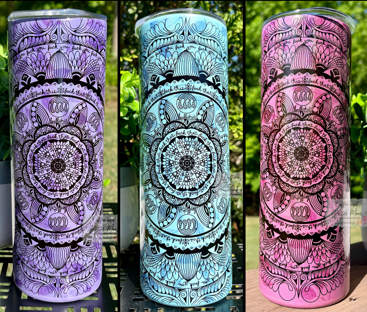 Naughty Mandala 20oz Pink, Purple, or Mint Rainbow Skinny Tumbler