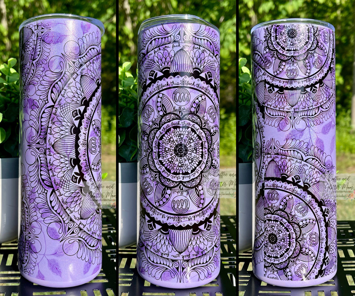 Naughty Mandala 20oz Pink, Purple, or Mint Rainbow Skinny Tumbler