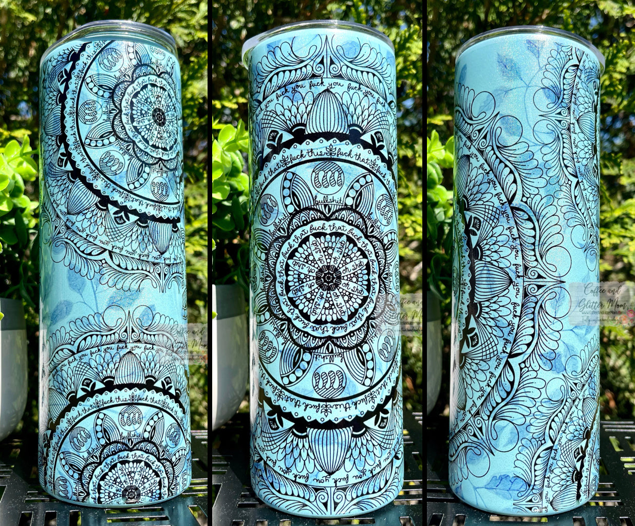 Naughty Mandala 20oz Pink, Purple, or Mint Rainbow Skinny Tumbler