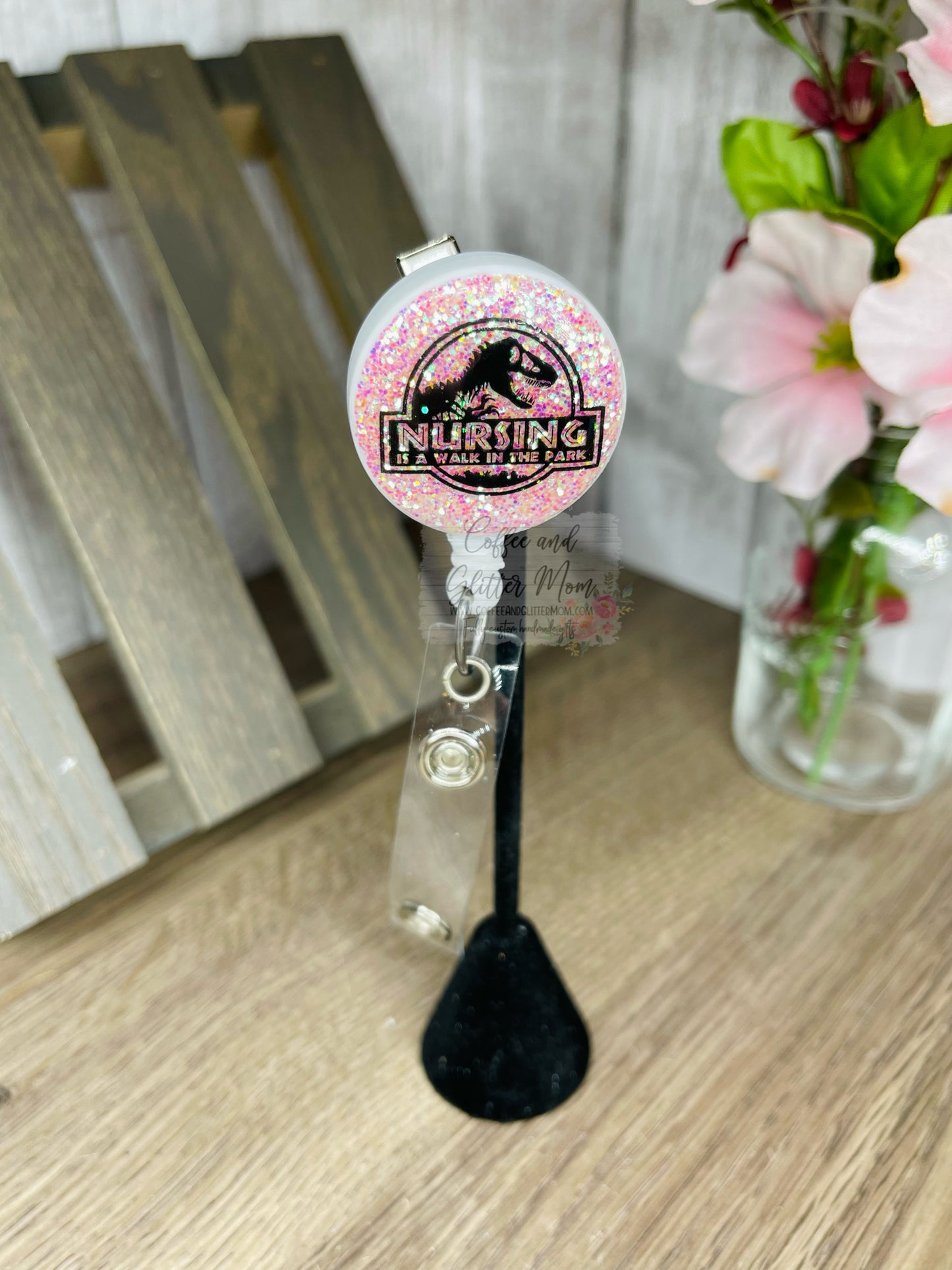 Nursing is Like A Walk in the Park Blush Pink Badge Reel