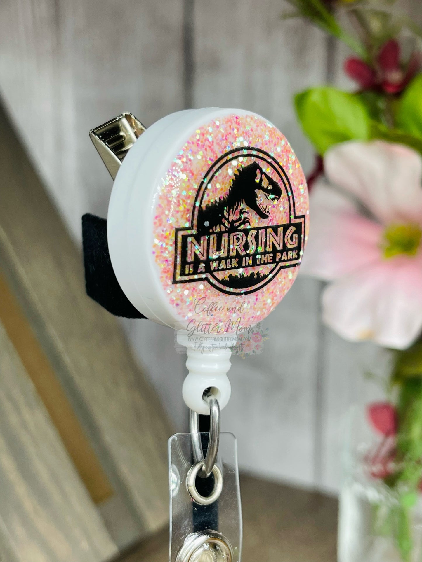 Nursing is Like A Walk in the Park Blush Pink Badge Reel
