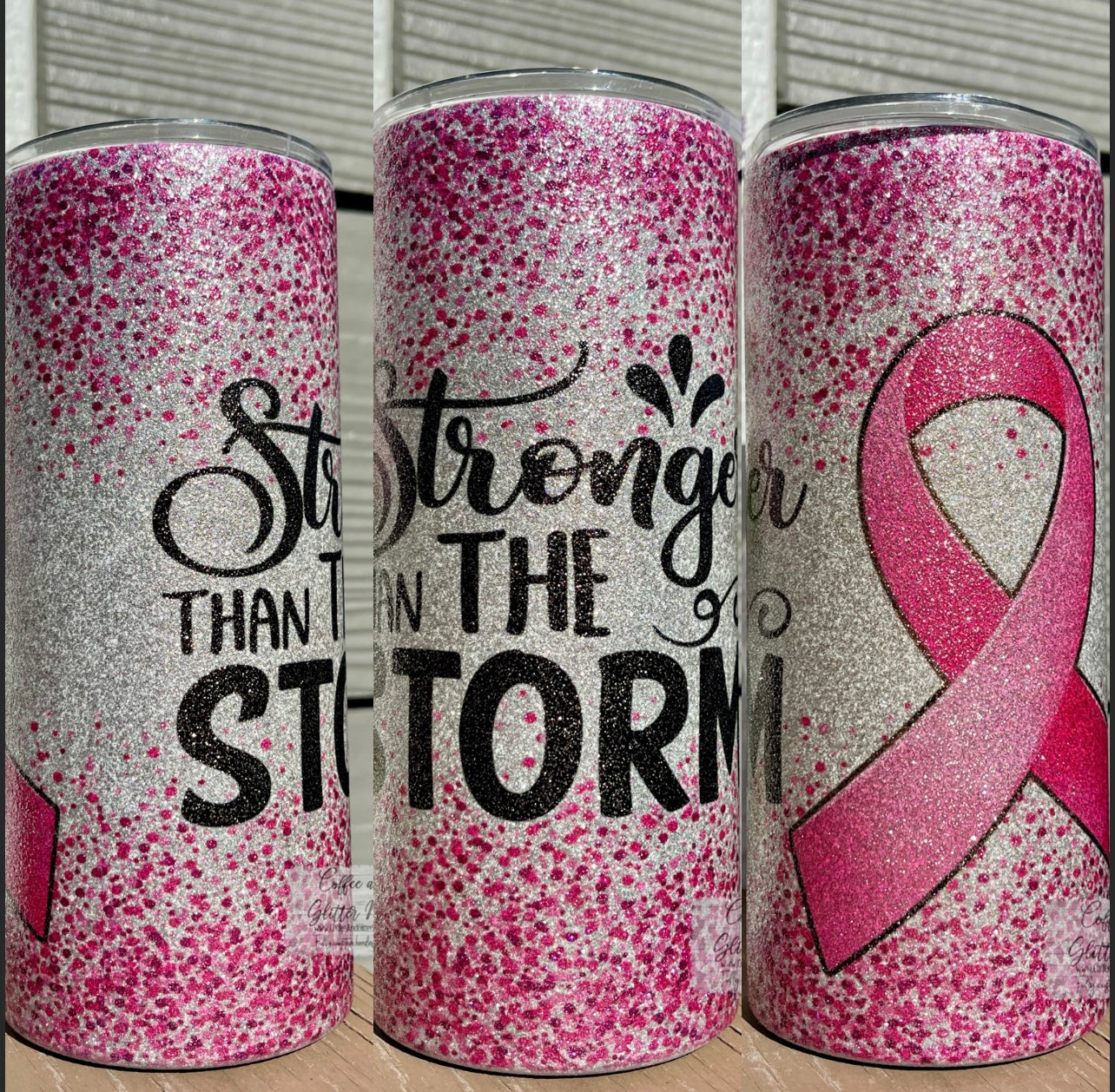 Stronger than the Storm 15oz Silver Glitter Skinny Tumbler
