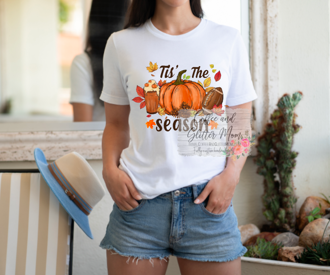 Tis The Season Coffee Football & Pumpkin Unisex Tee