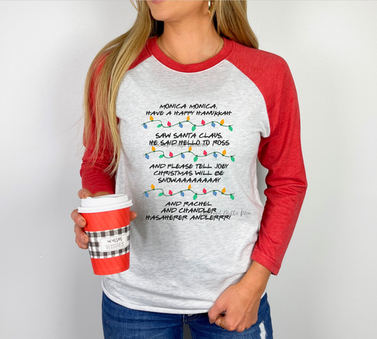 Friends Christmas Song Unisex Tri-Blend Three-Quarter Sleeve Raglan Tee