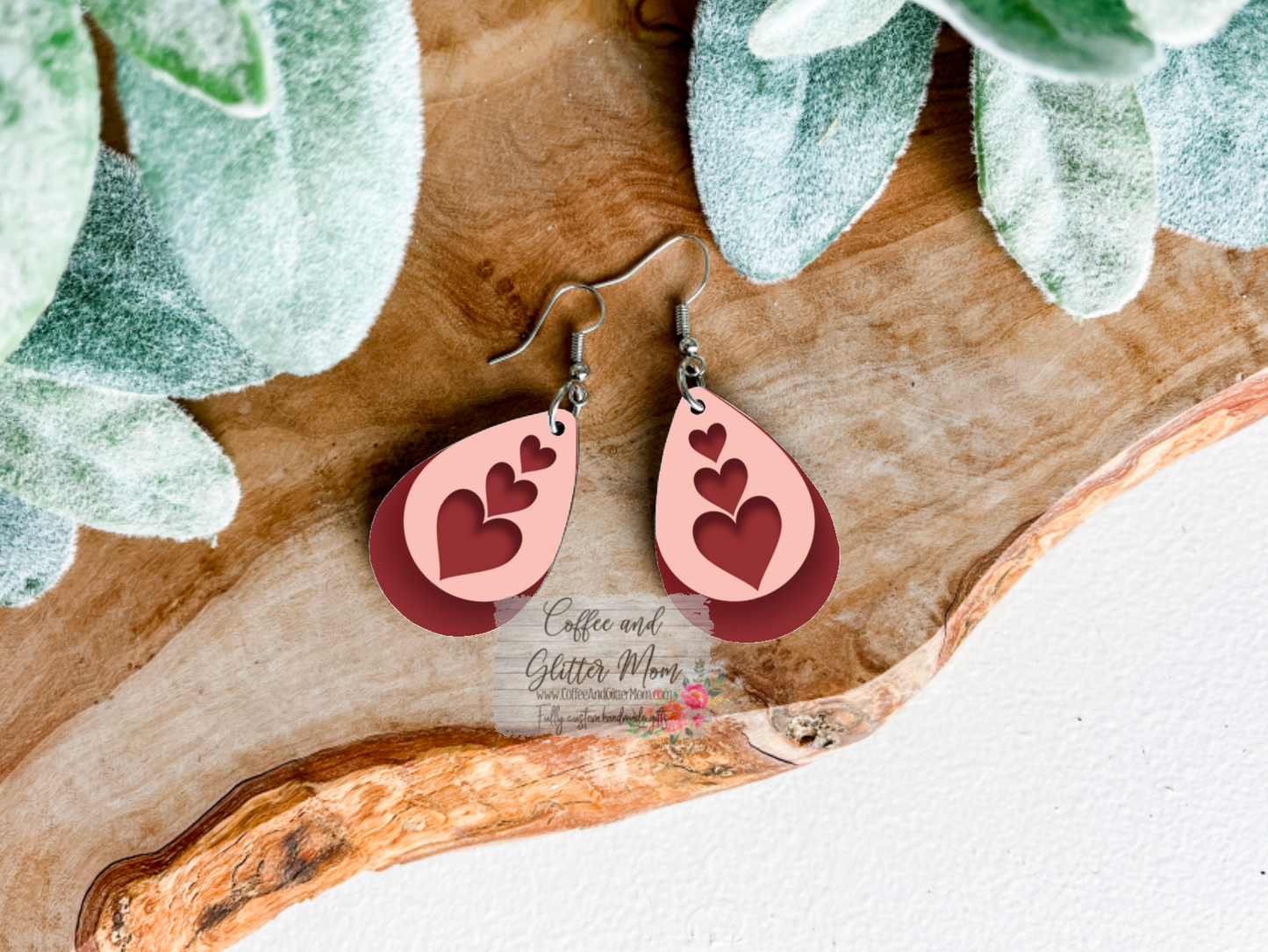Rose Pink Valentine Hearts Teardrop Earrings