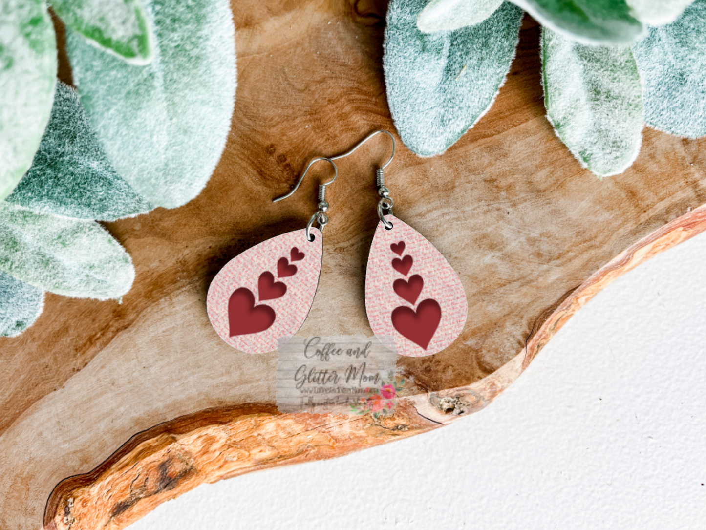 Rose Pink Valentine Hearts Teardrop Earrings