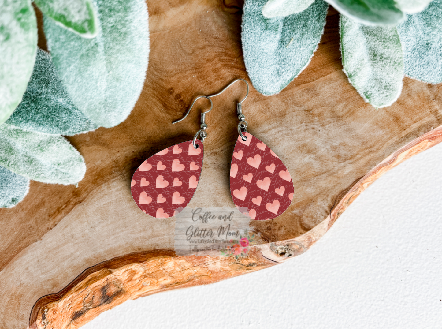 Rose Pink Valentine Hearts Teardrop Earrings