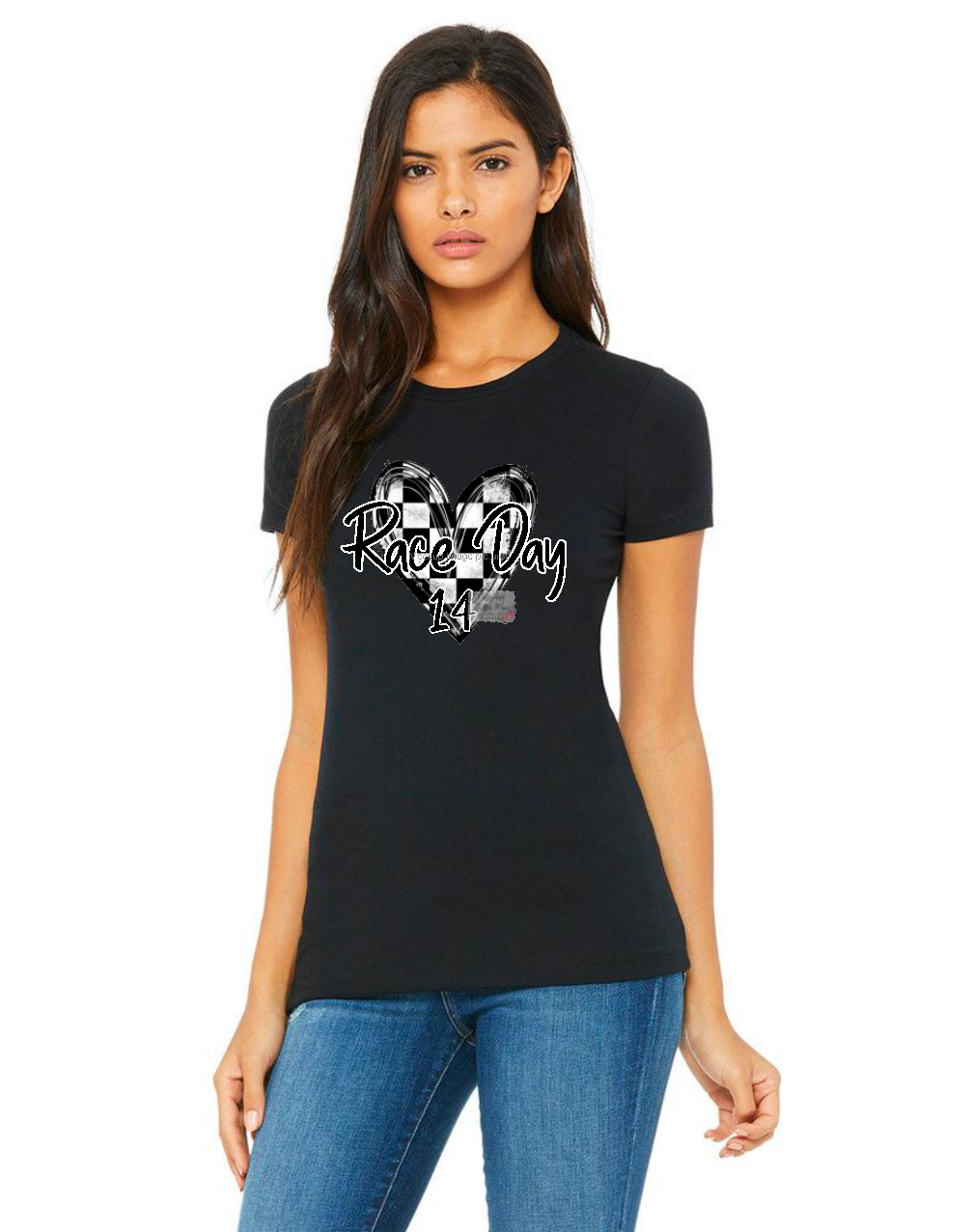 Race Day Checkered Heart Fitted Tee