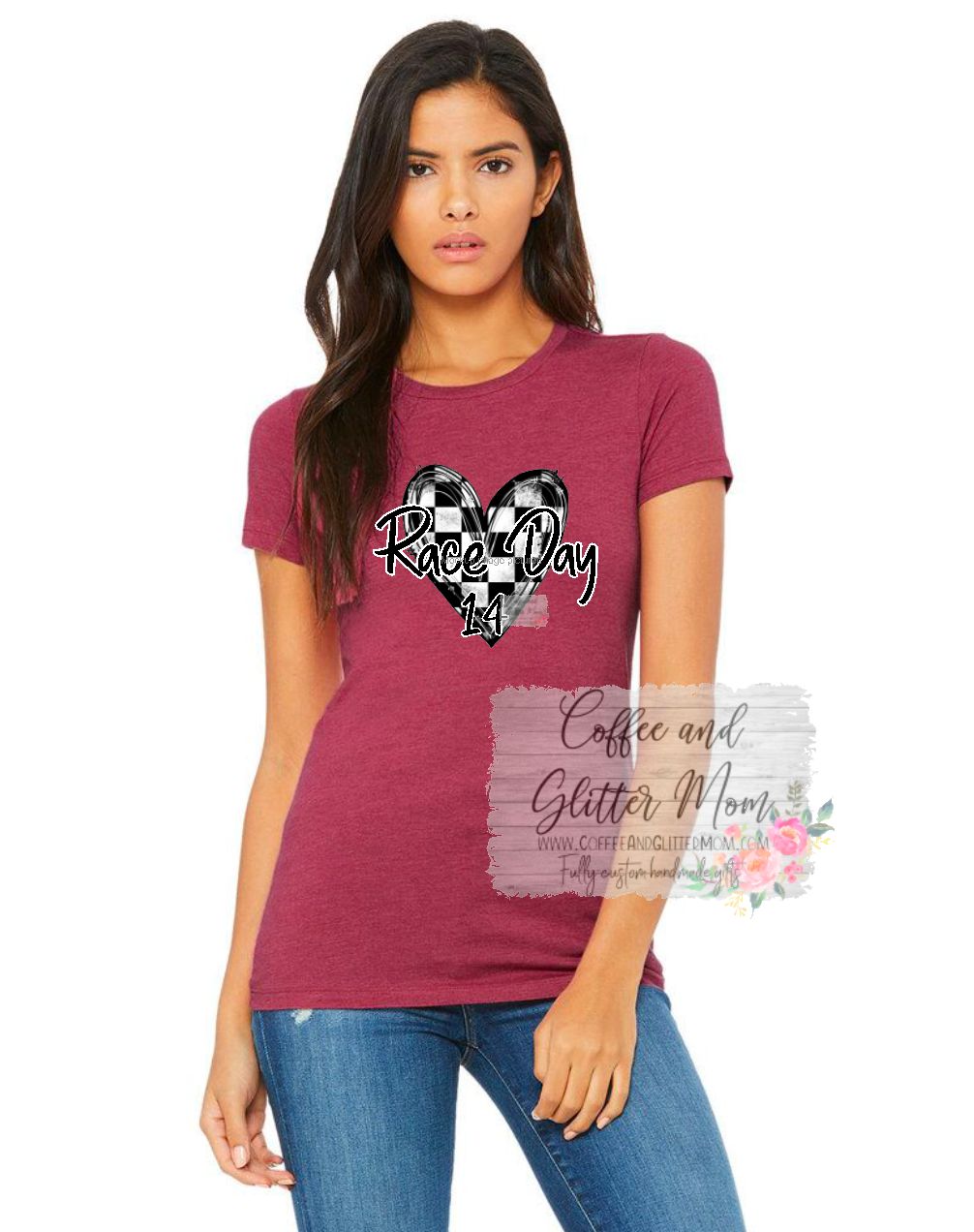 Race Day Checkered Heart Fitted Tee