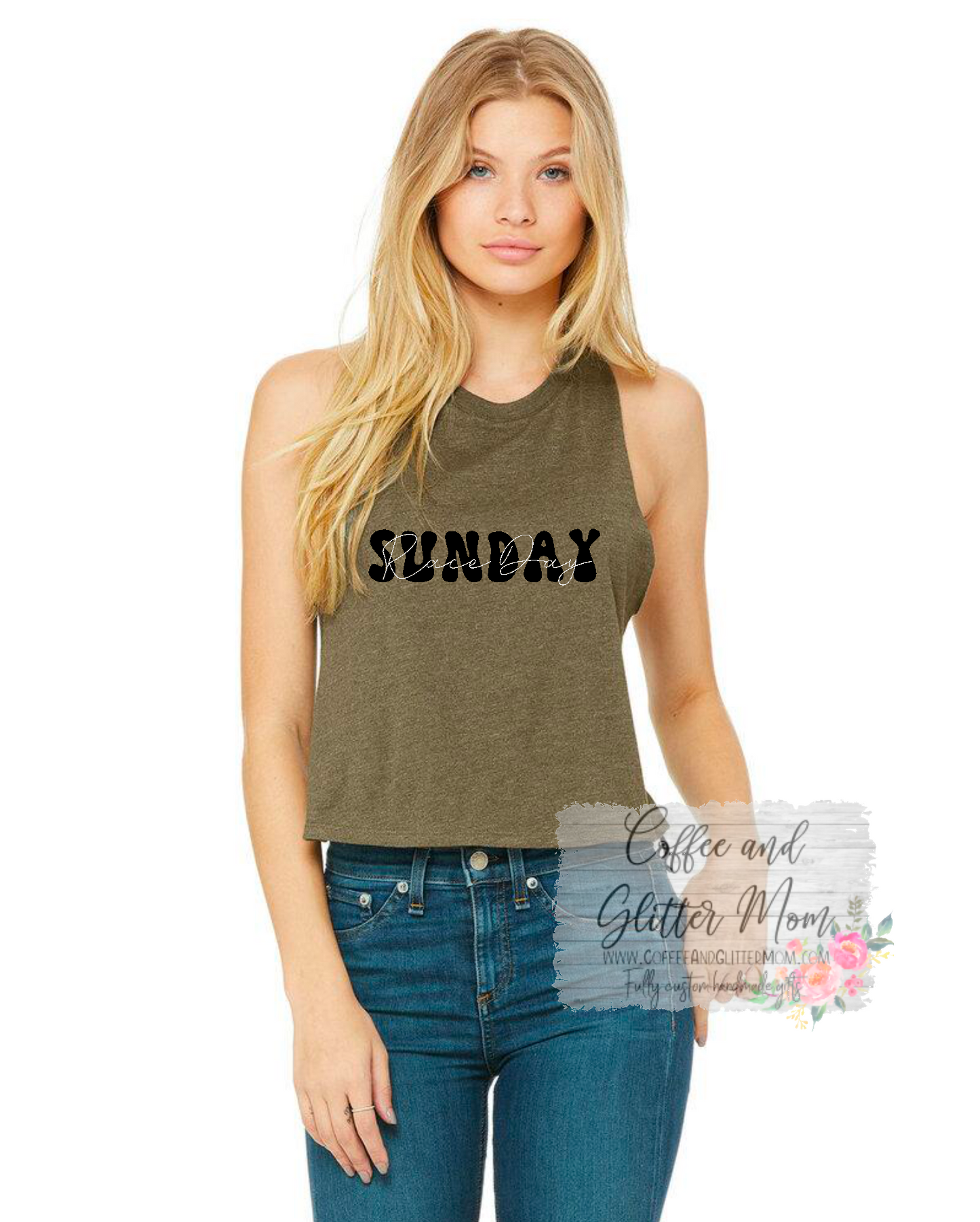 Sunday Raceday Bella + Canvas Racerback Cropped Tank