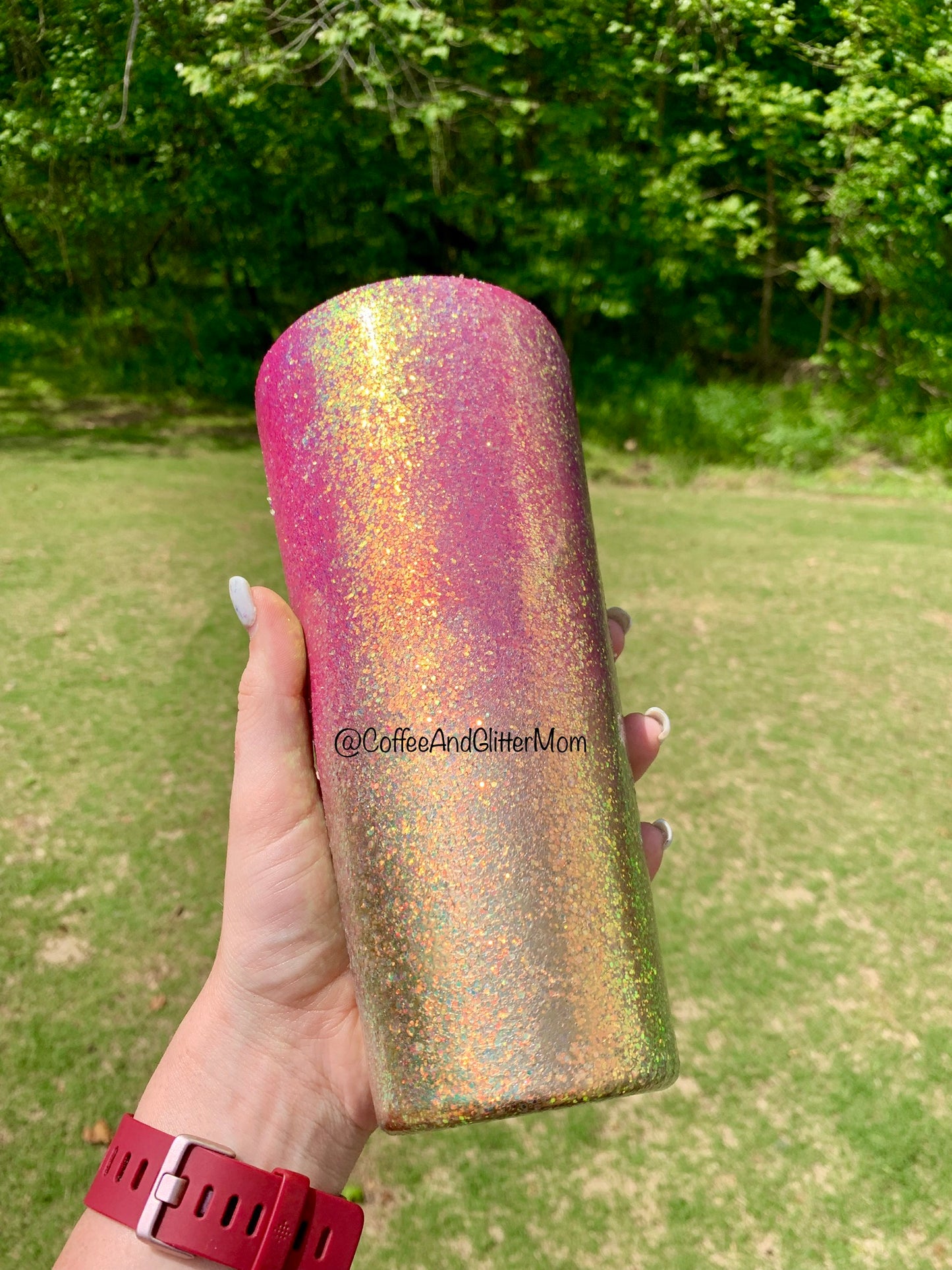 32oz Slim Pink and Gold Golden Opal