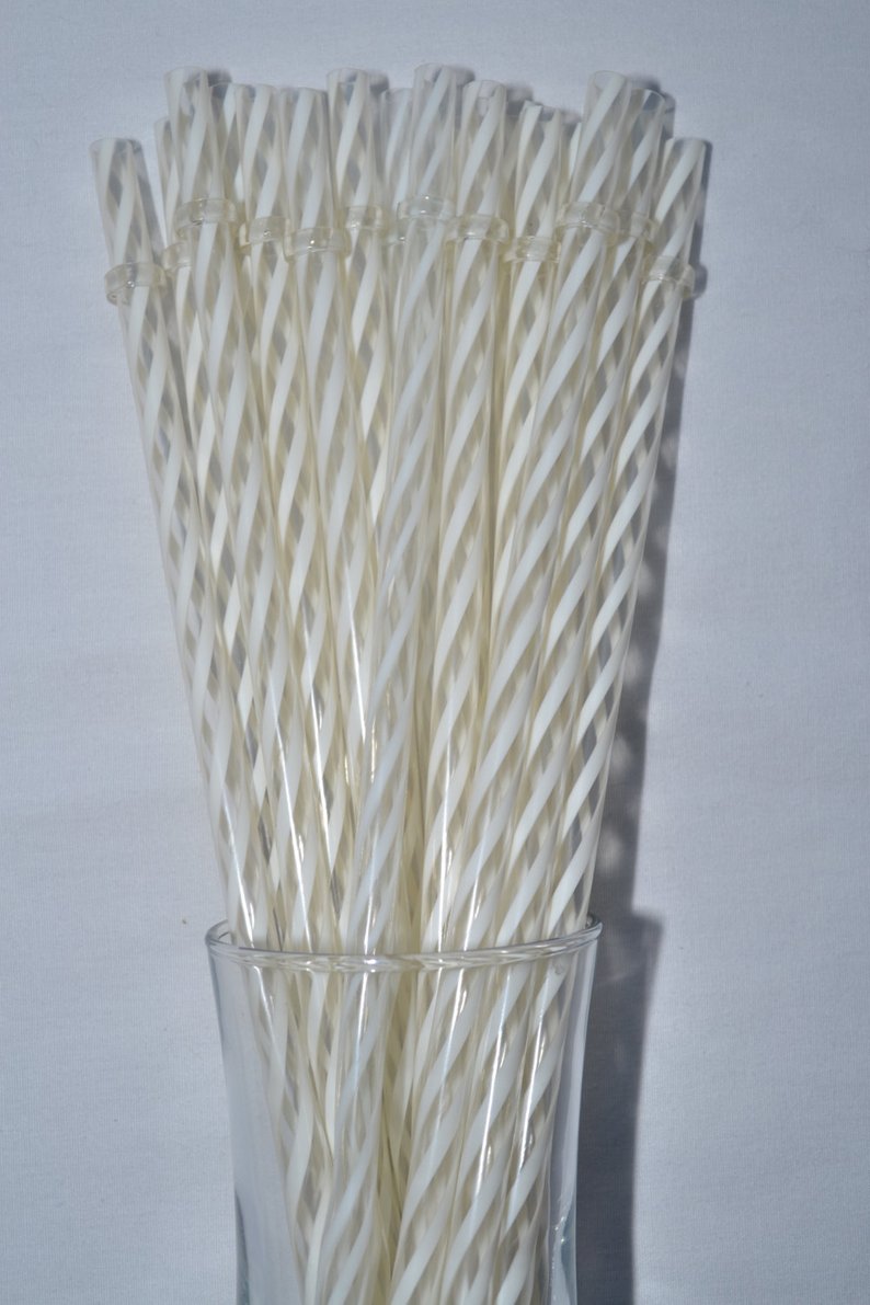 9" White and Clear Swirly Reusable Straw