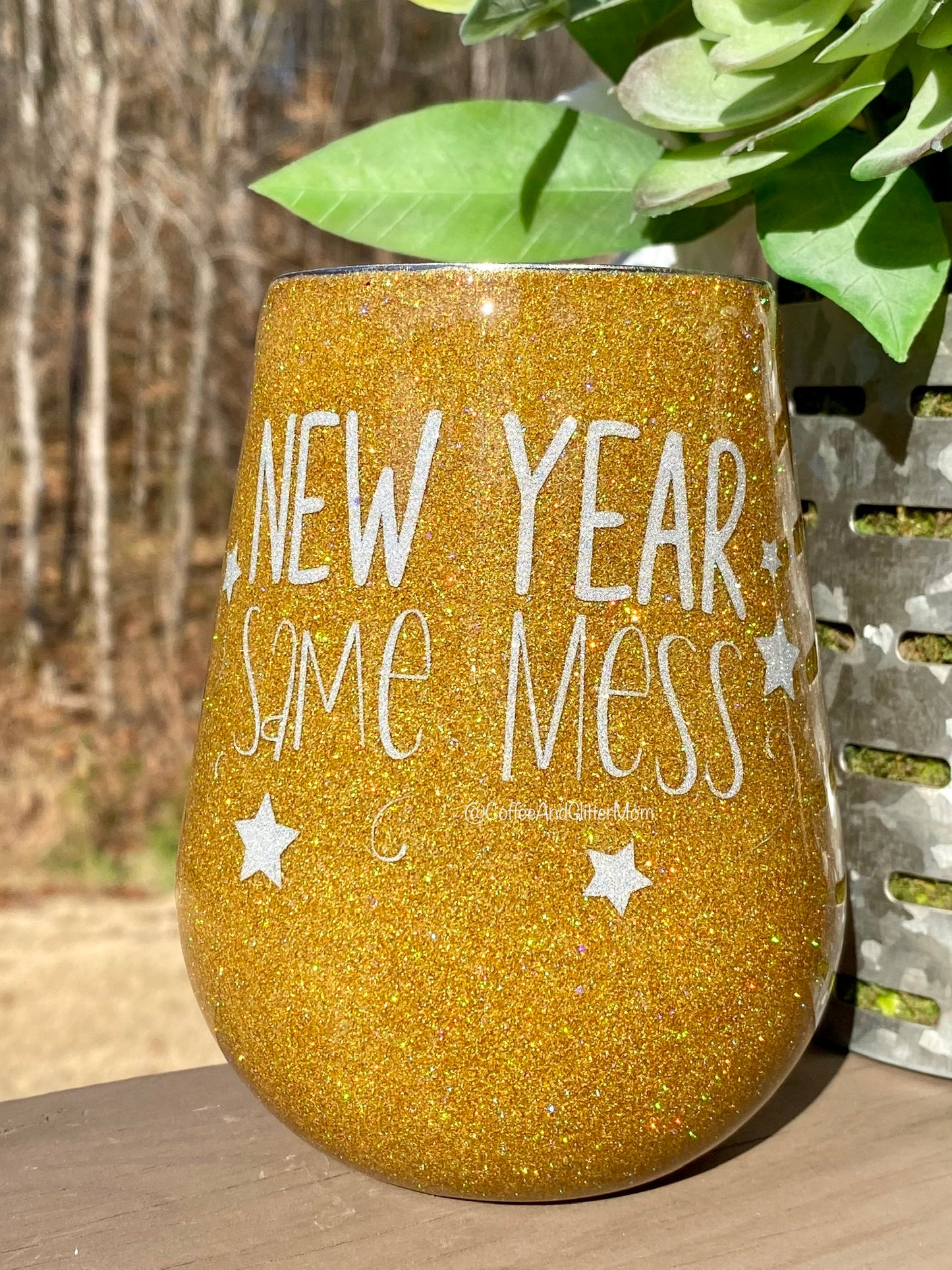 New Year Same Mess Holo Gold 14oz Wine Tumbler