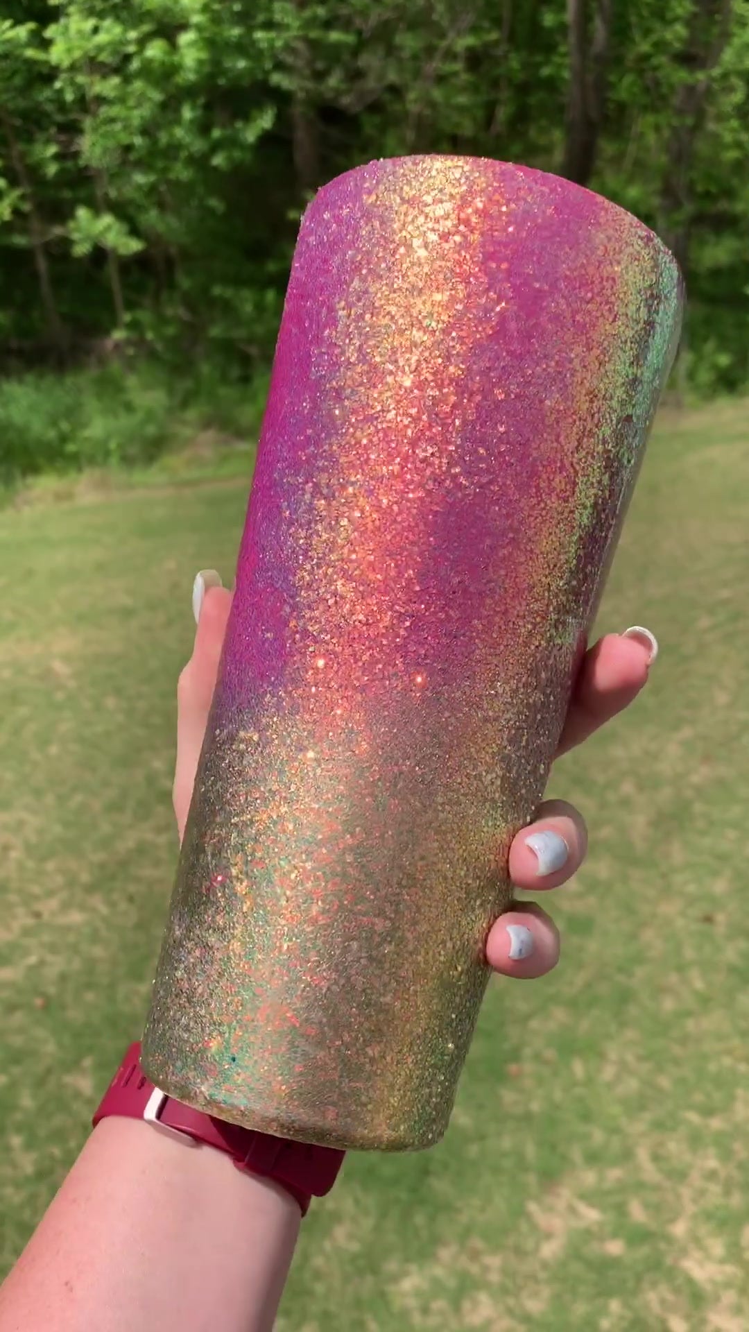 32oz Slim Pink and Gold Golden Opal