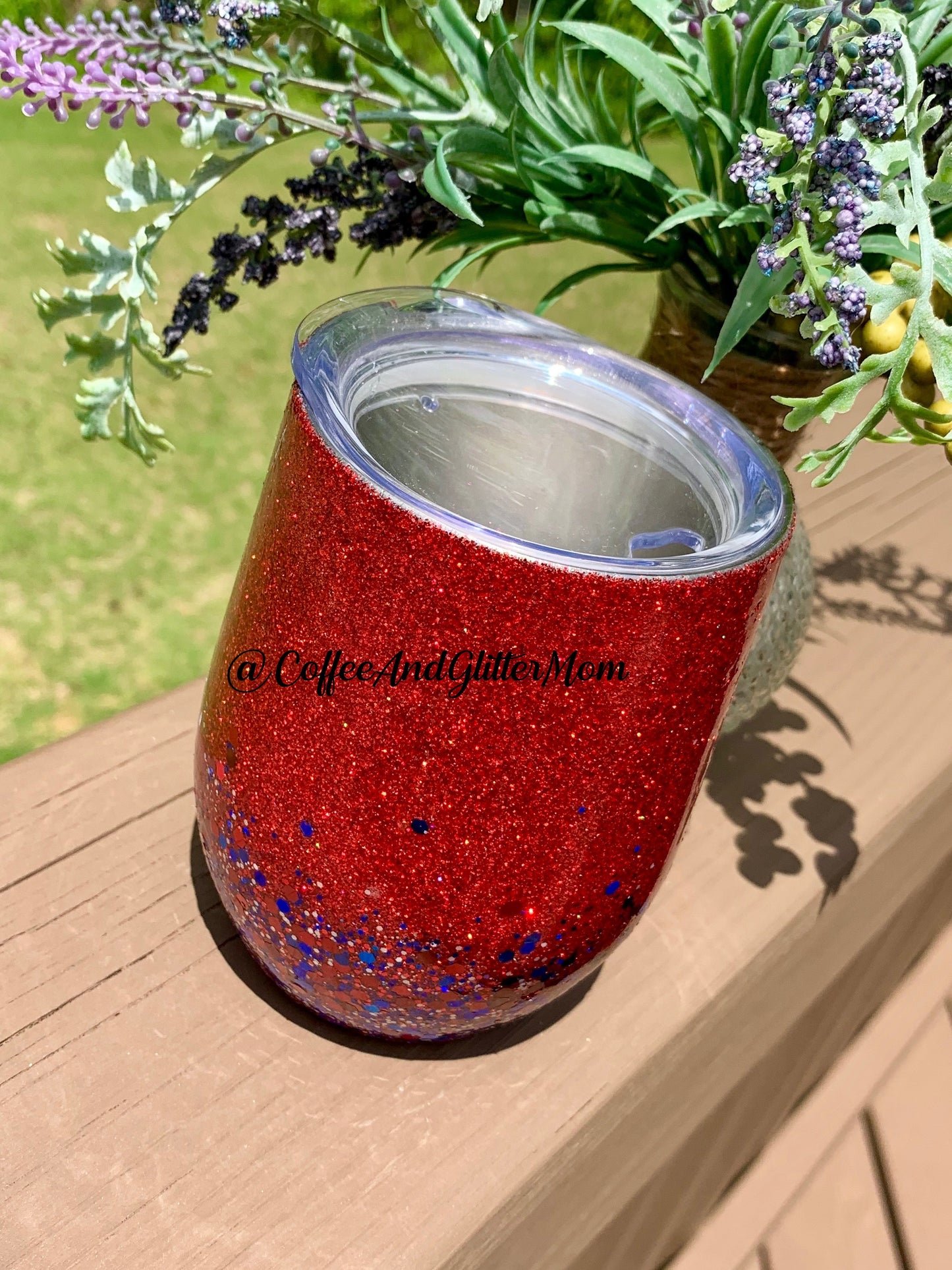 12oz Wine Tumbler with Lid and Straw Cherry Red Chunky American Beauty