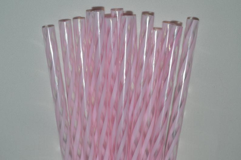 11" Blush Pink and Clear Swirly Reusable Straw