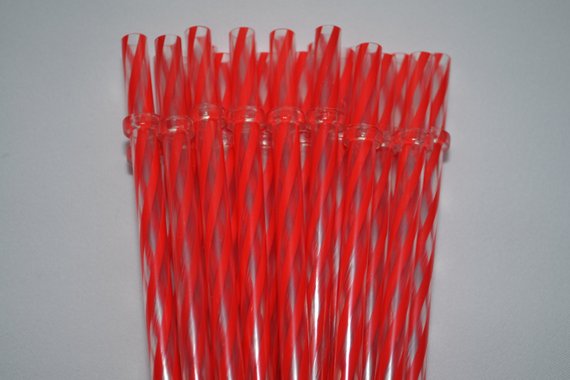 9" Red & Clear Swirly Reusable Straw