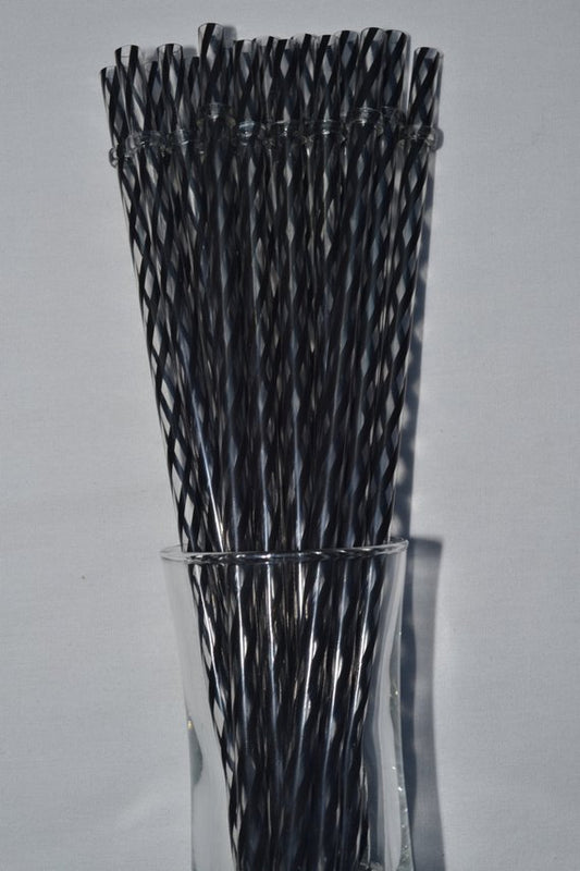 11" Black Clear Swirly Reusable Straws