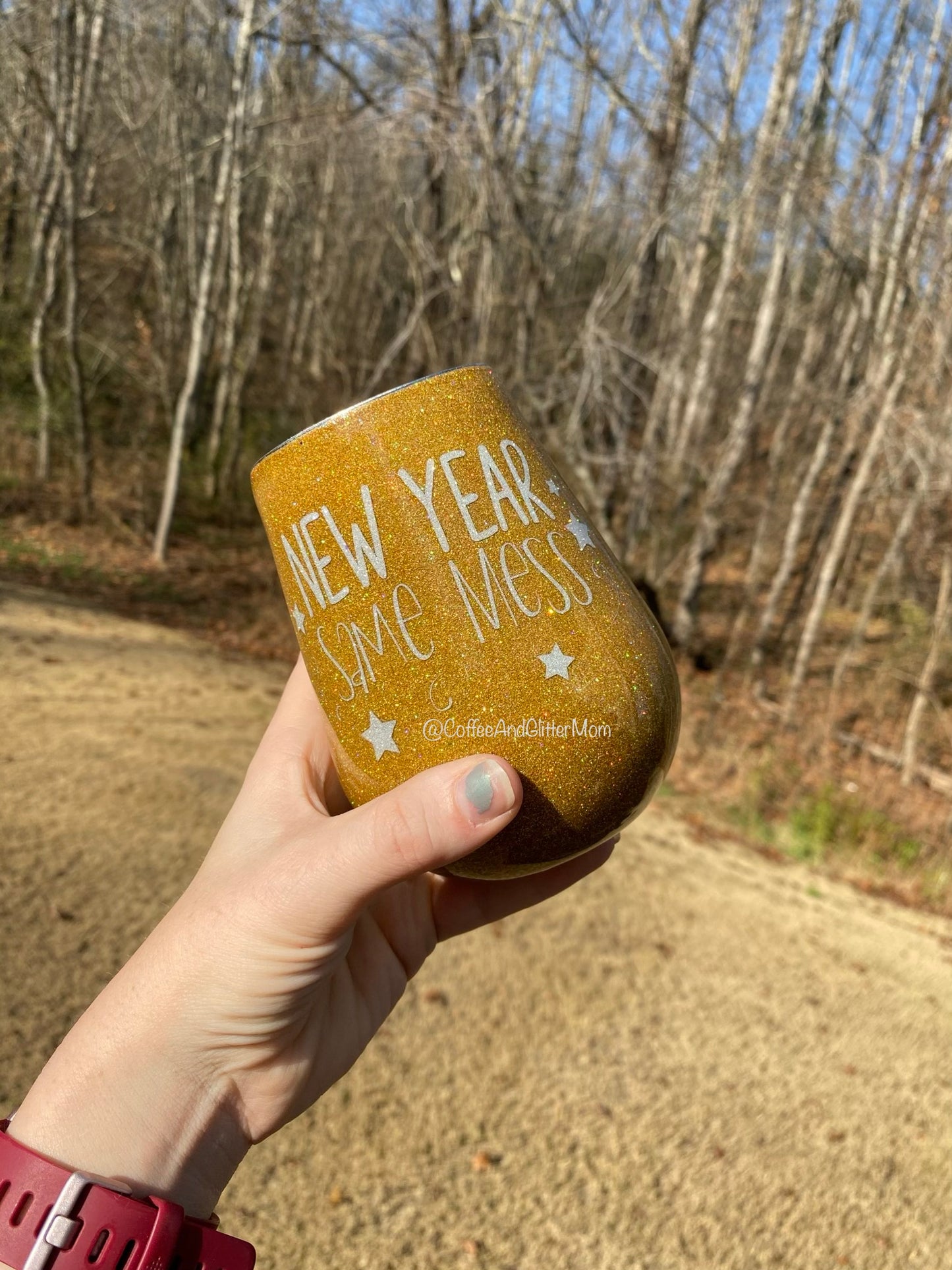 New Year Same Mess Holo Gold 14oz Wine Tumbler