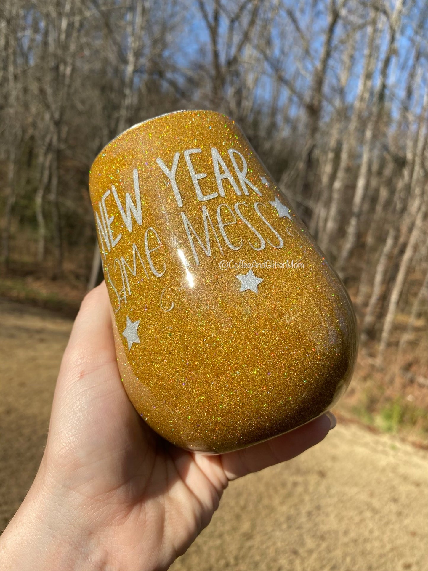 New Year Same Mess Holo Gold 14oz Wine Tumbler