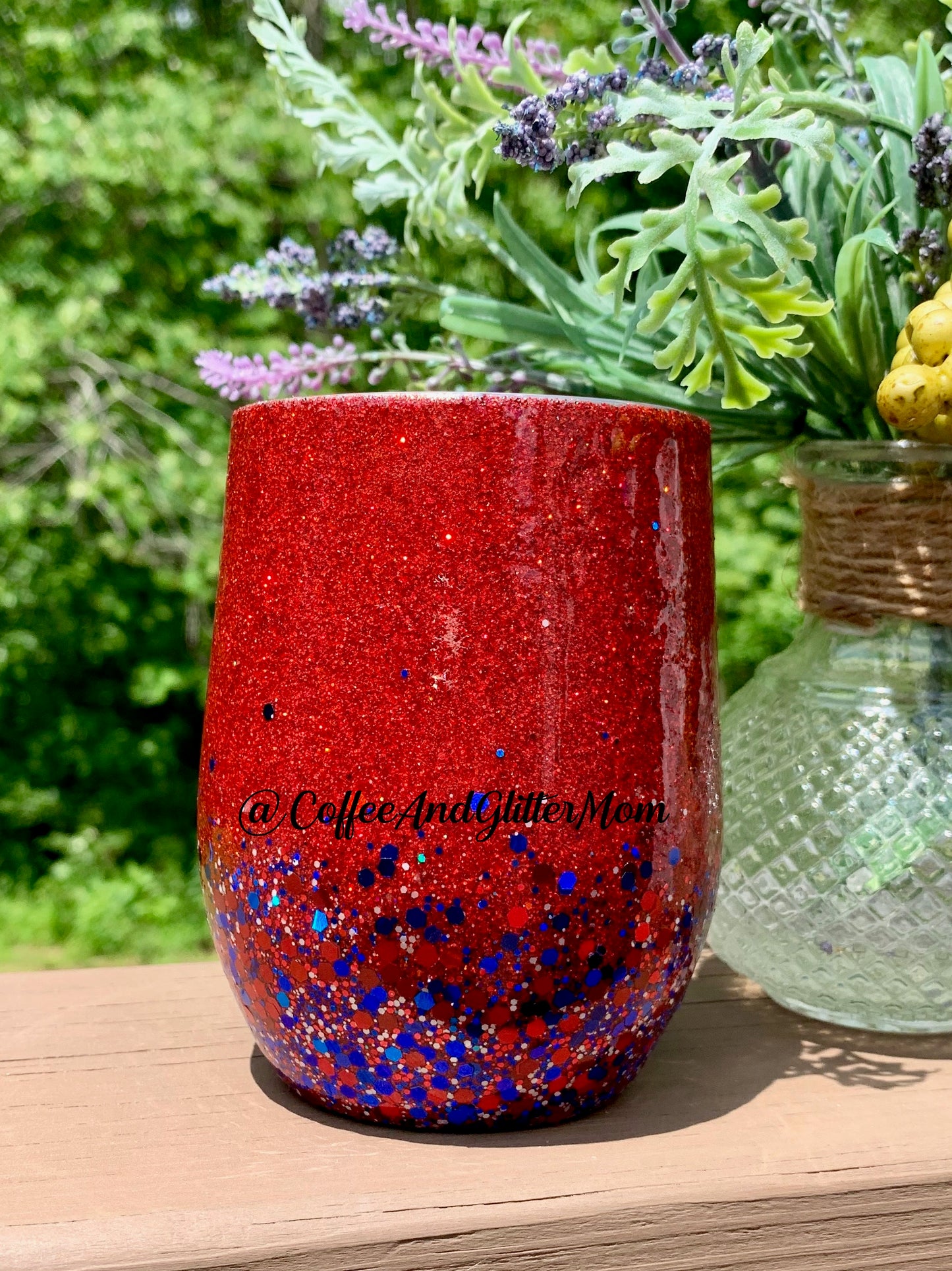 12oz Wine Tumbler with Lid and Straw Cherry Red Chunky American Beauty