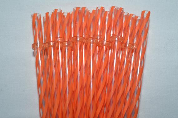 9" Orange Clear Swirly Reusable Straw