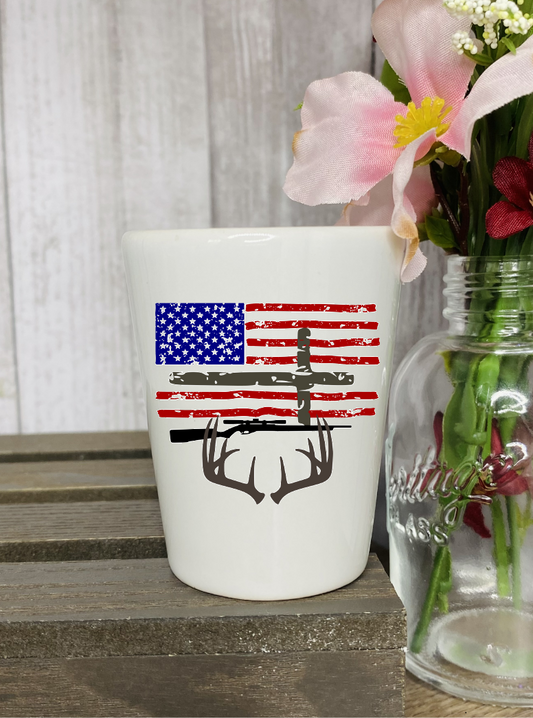 Flag Cross Antlers Shot Glass