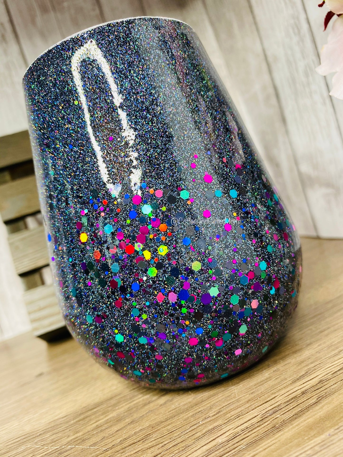 Holographic Black and Galaxy Chunky Wine Tumbler