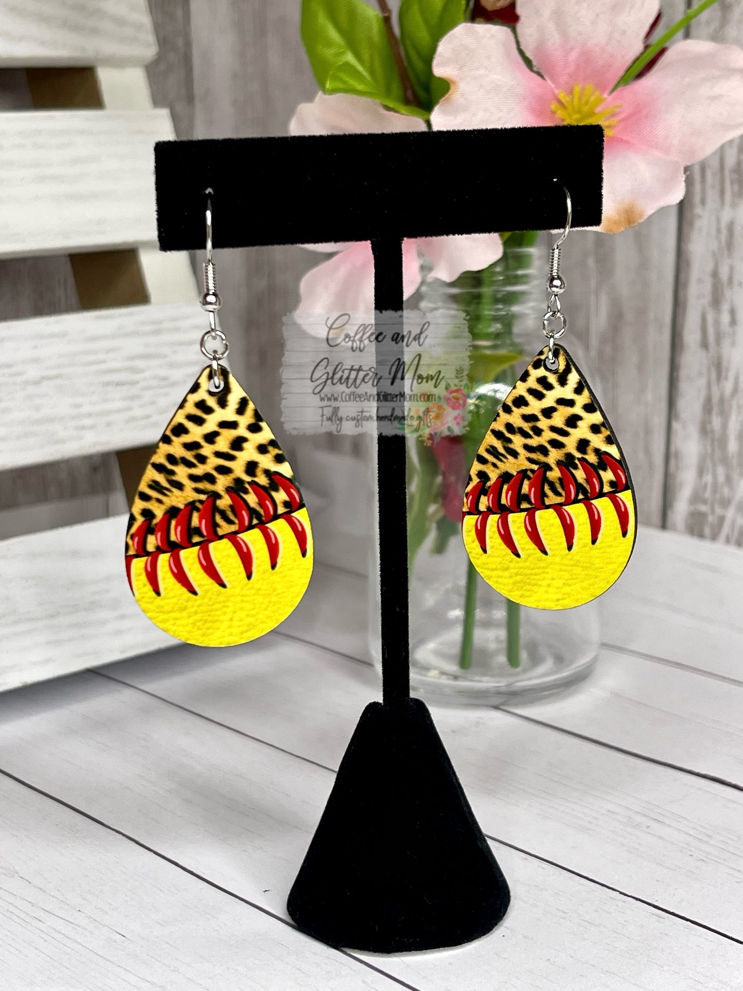Animal Print Softball Earrings