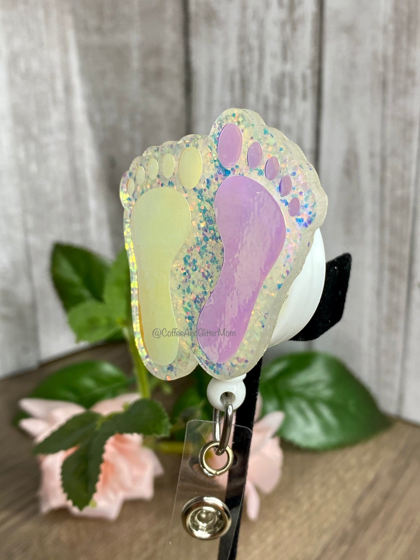 Color Shift Baby Feet Badge Reel
