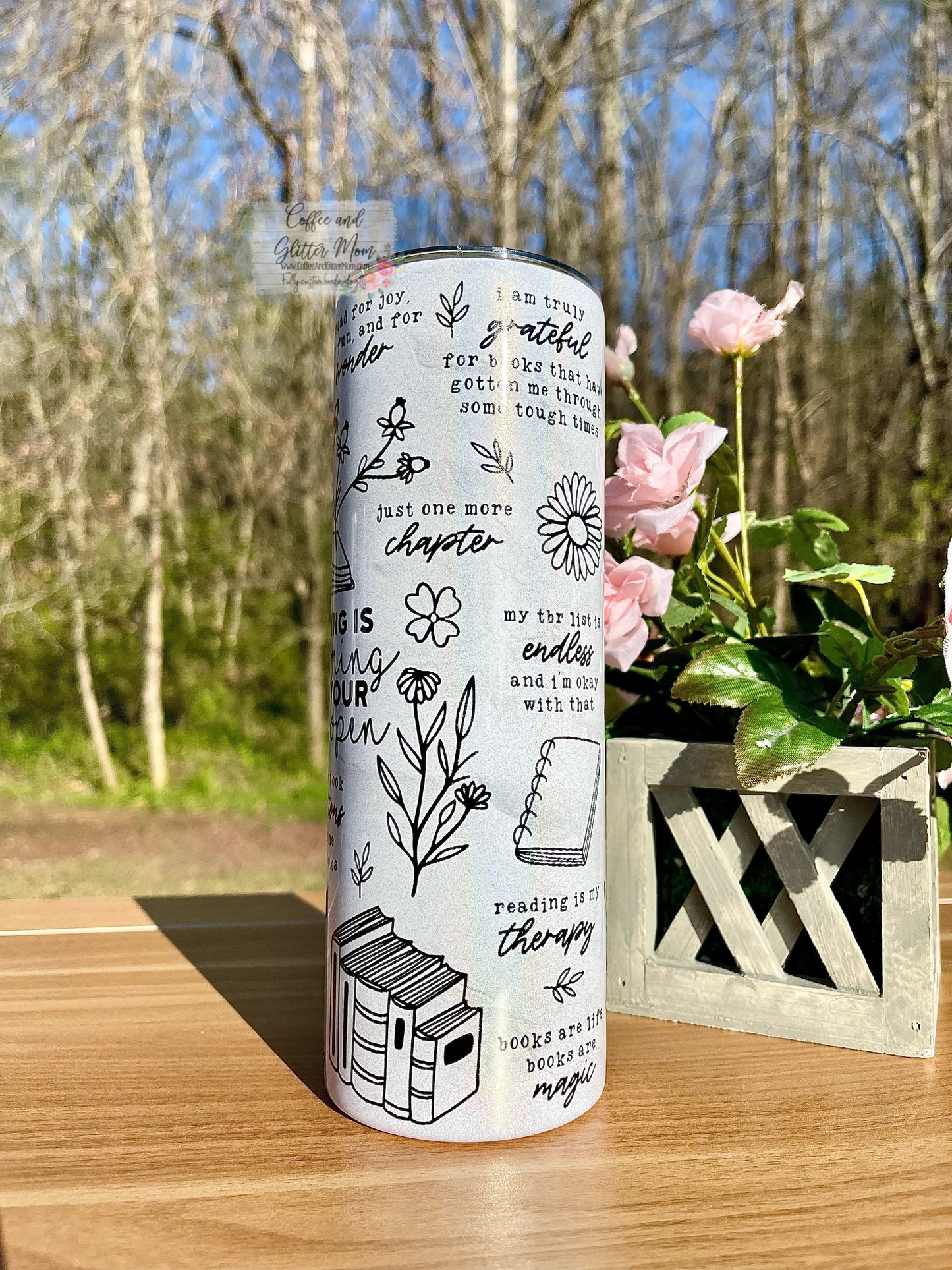 Reading Affirmations 20oz Holographic White Skinny Tumbler