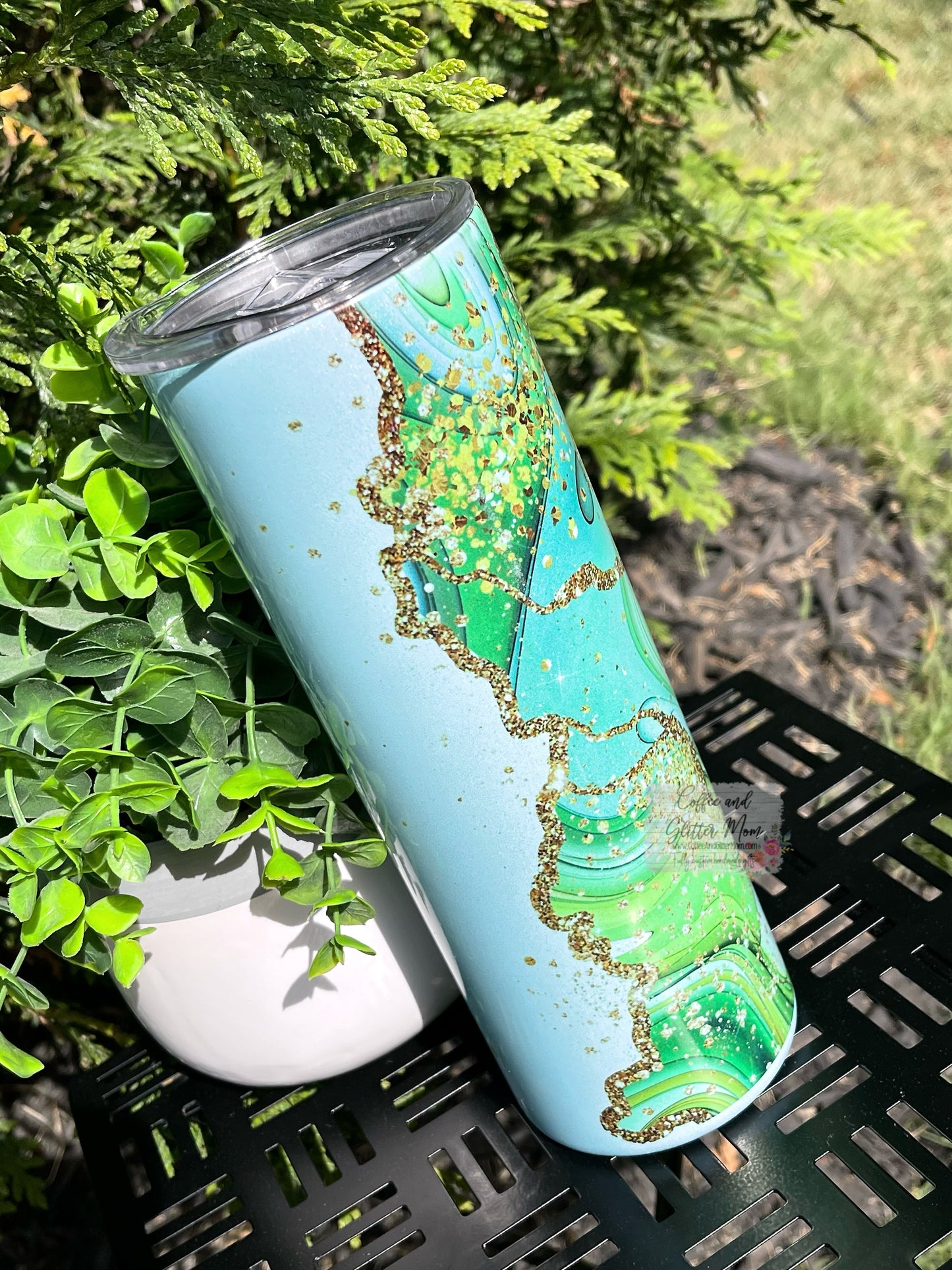 Golden Mint Marble Rainbow 20oz Skinny Tumbler