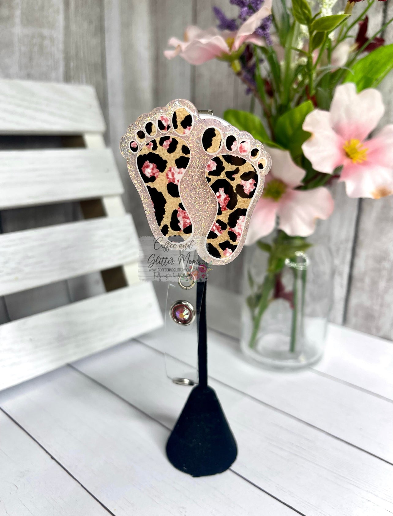 Pink Opal Animal Print Feet Badge Reel