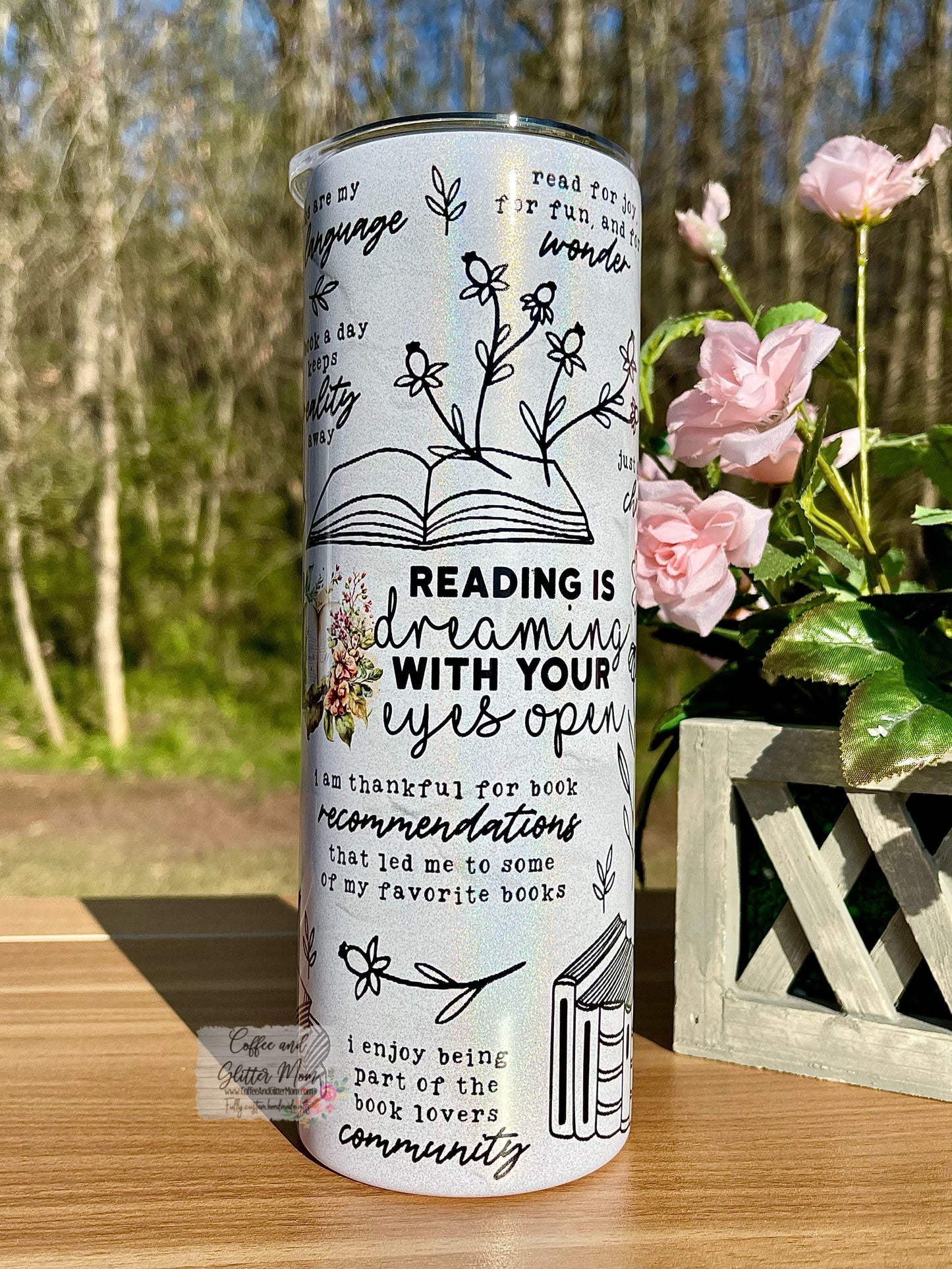 Reading Affirmations 20oz Holographic White Skinny Tumbler
