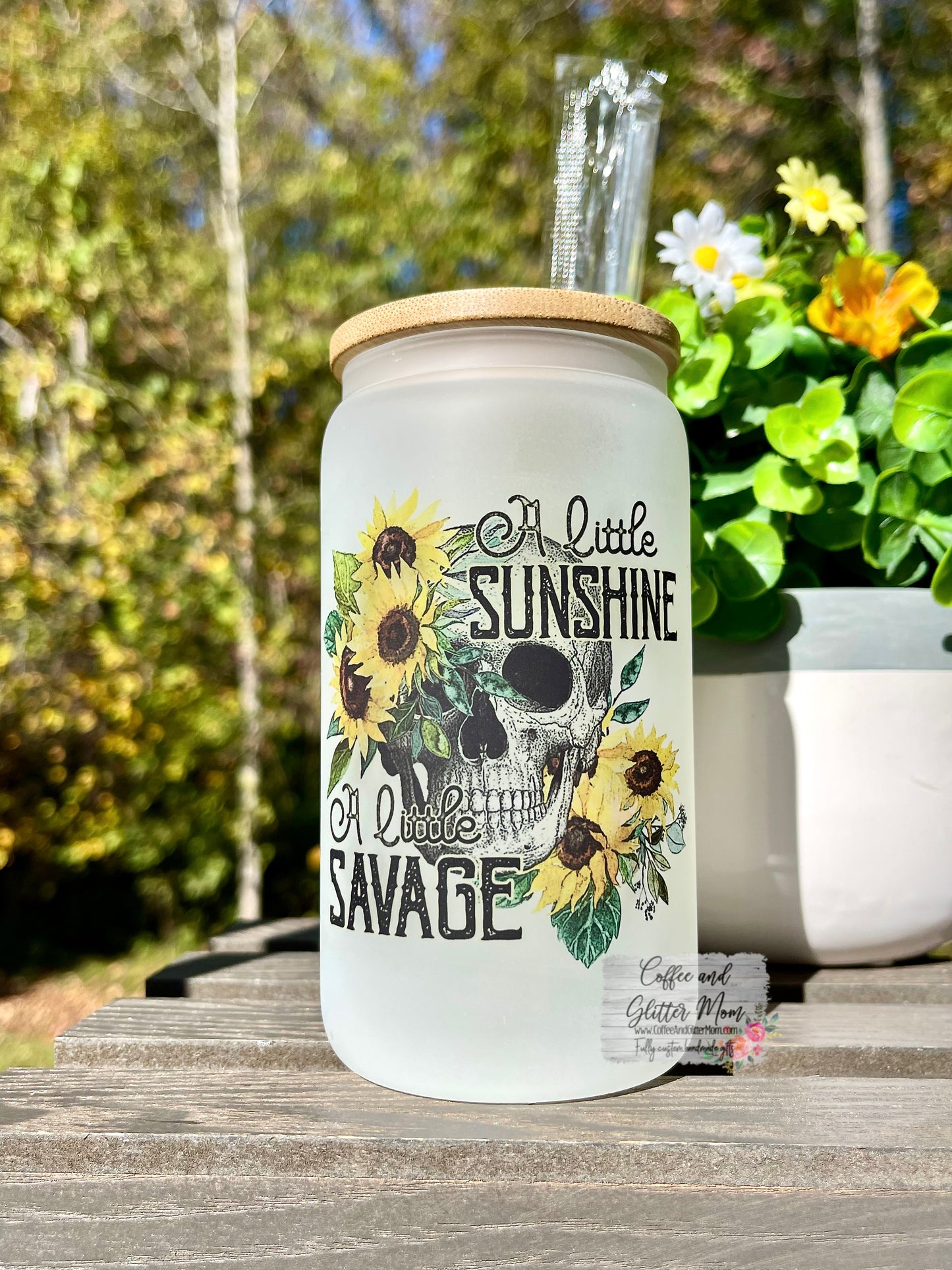 A Little Sunshine & Savage 12oz Frosted Glass Can