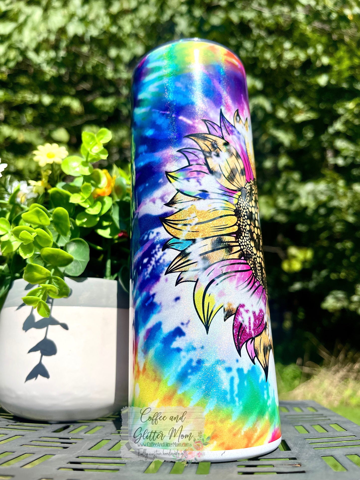 Be A Sunflower Tie-Dye 20oz Holographic Skinny Tumbler