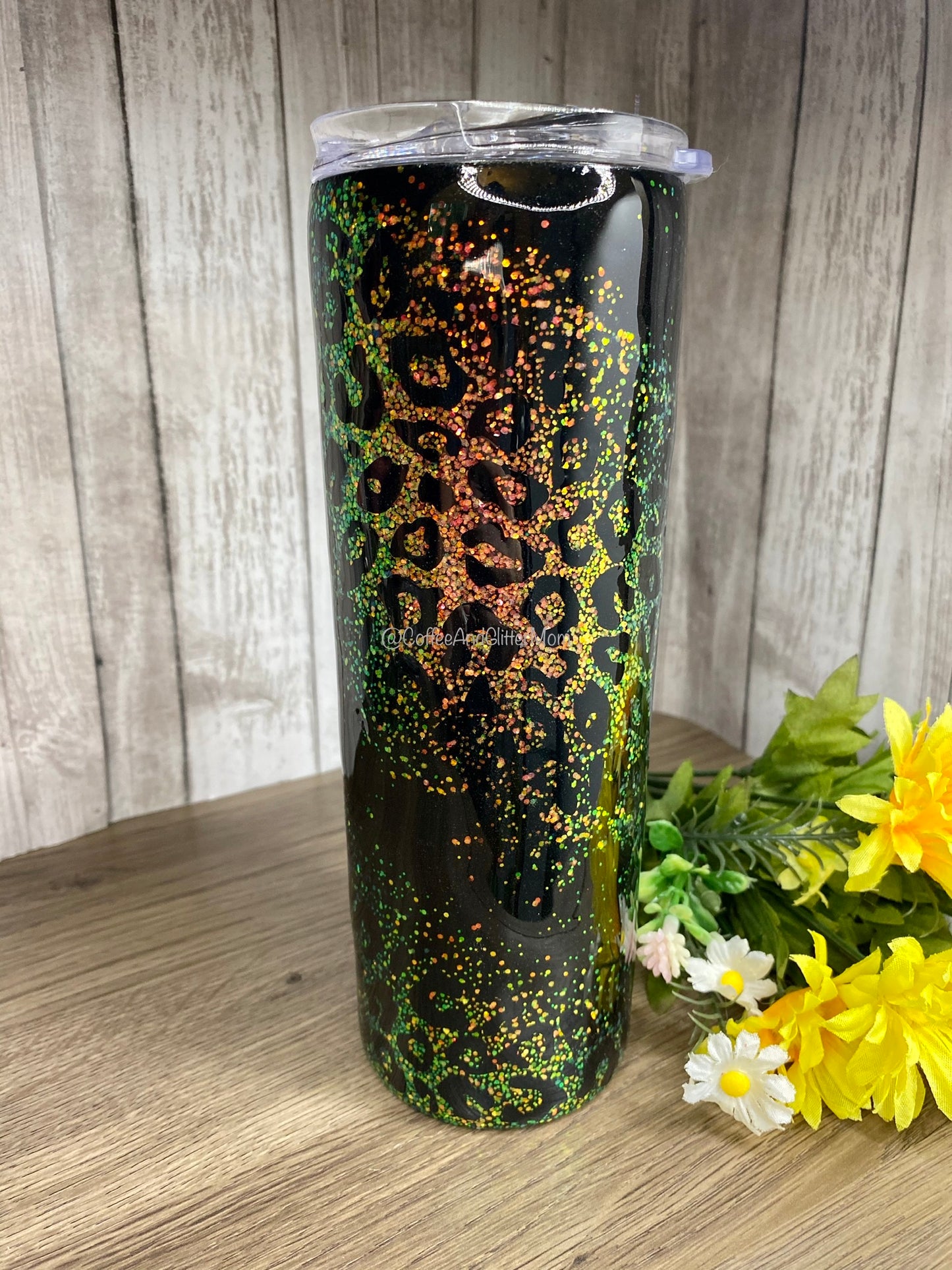 Color Shift Black Animal Print Tumbler