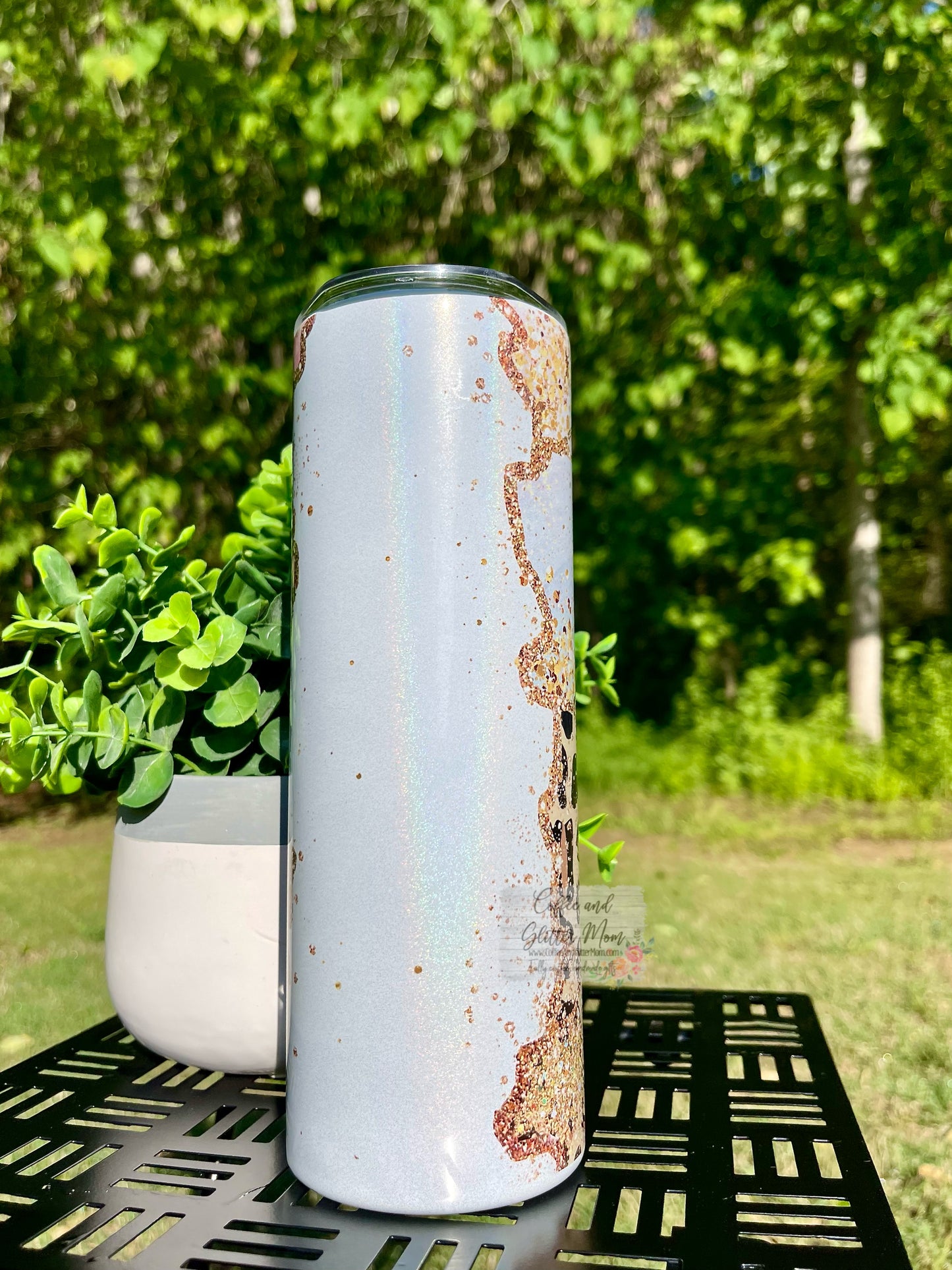 Animal Print Pink Geode Customizable 20oz White Rainbow Skinny Tumbler